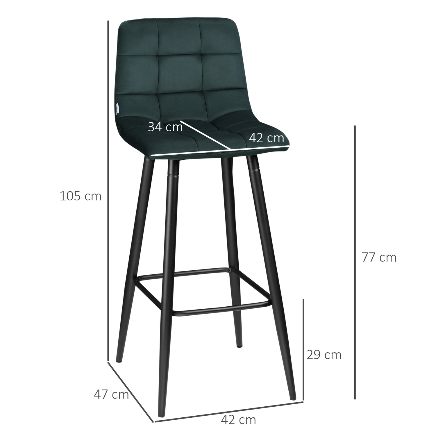 Sammetsbarstol Set om 2, halkfri, modern design