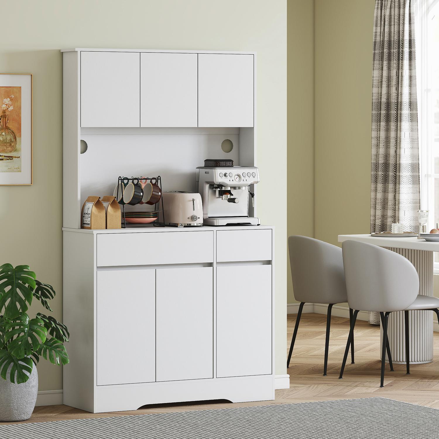 Köksskåp med öppen arbetsyta, 6 luckor, 2 lådor, justerbara hyllplan, kabelhål, spånskiva, vit