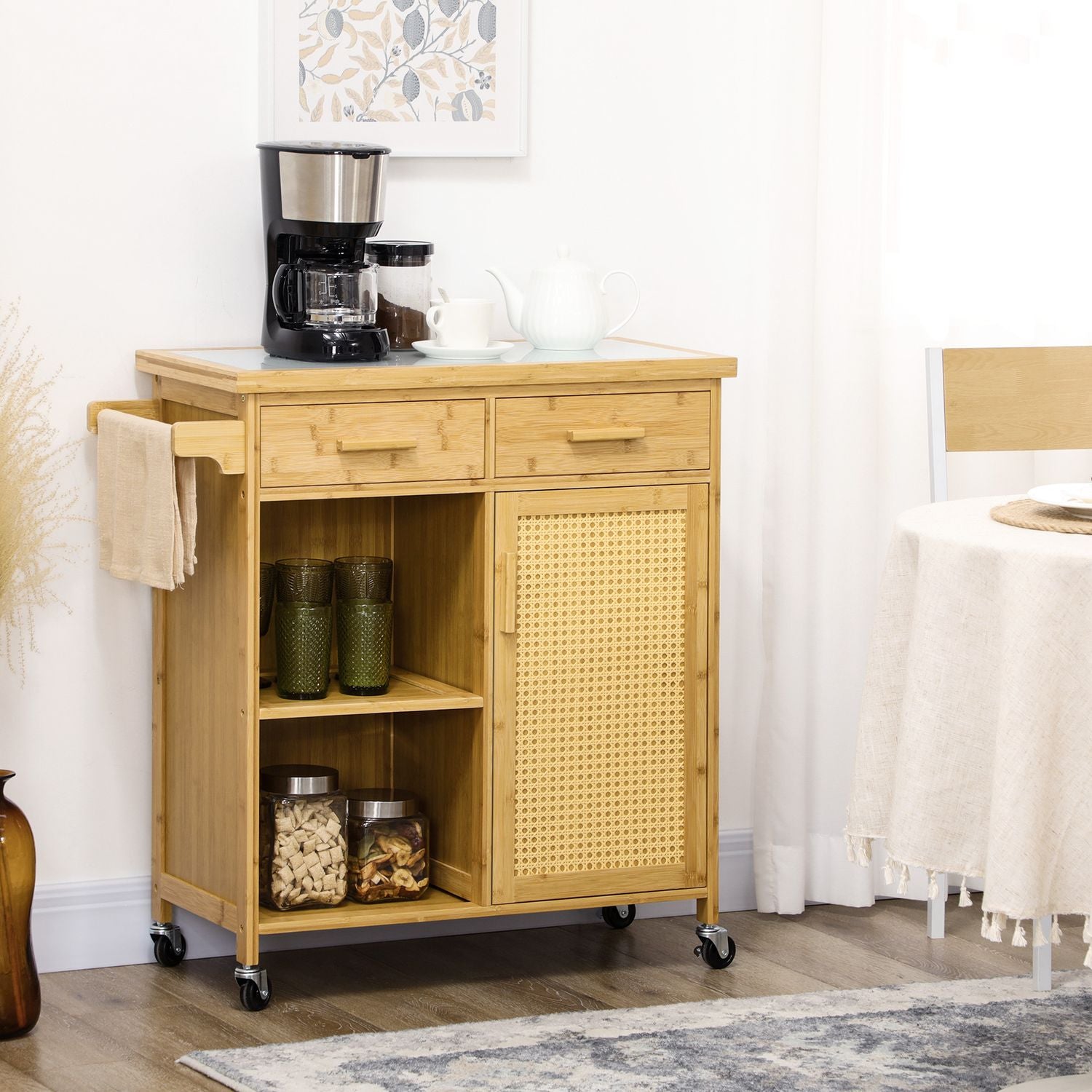 Bambu köksvagn – låda, skåp, hyllor, handduksställ
