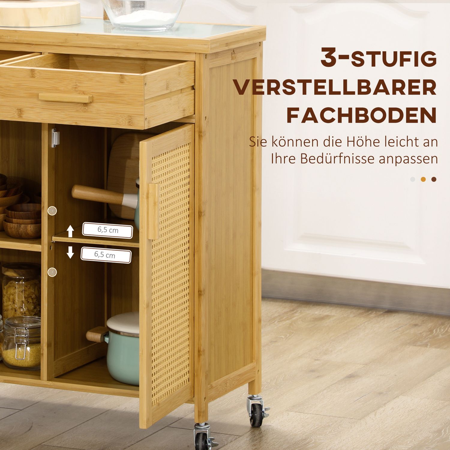 Bambu köksvagn – låda, skåp, hyllor, handduksställ