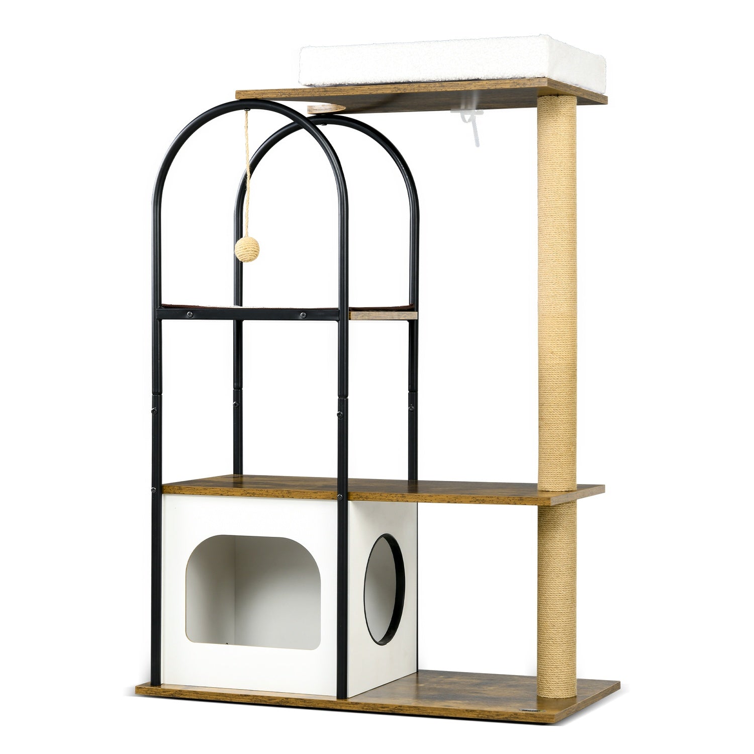 Kattträd 118,5 cm med grotta, säng & skrapmatta