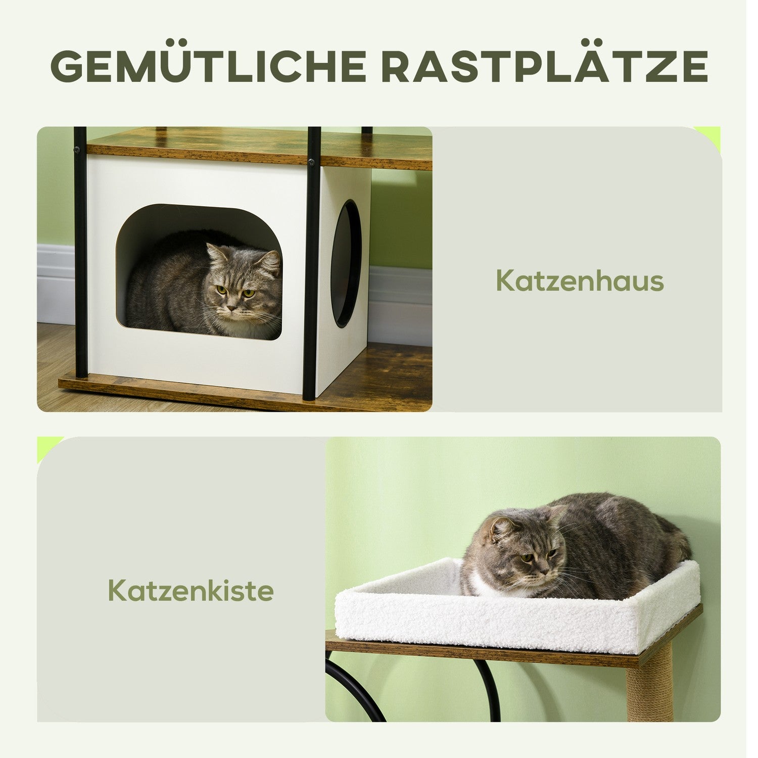 Kattträd 118,5 cm med grotta, säng & skrapmatta