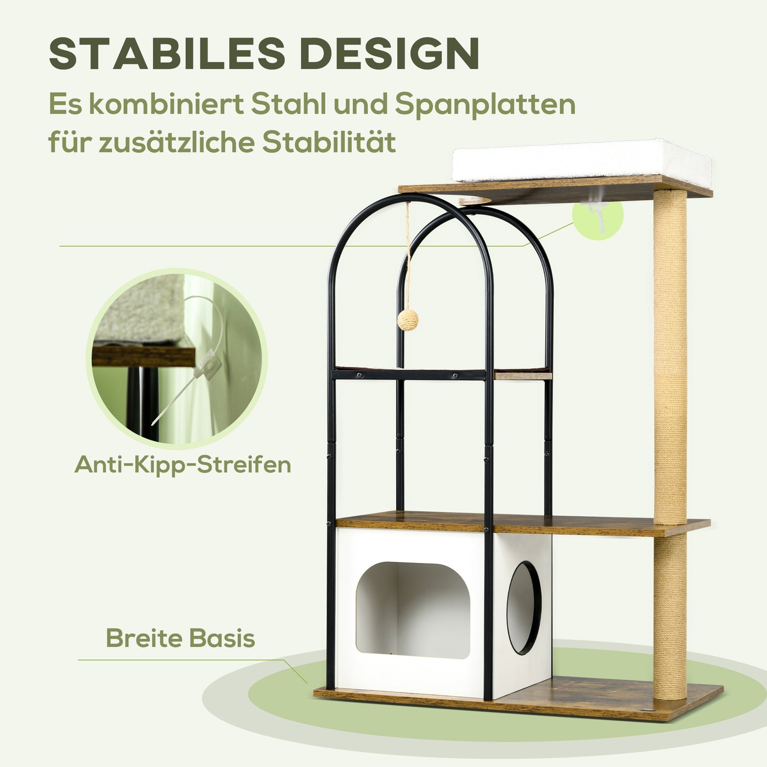 Kattträd 118,5 cm med grotta, säng & skrapmatta