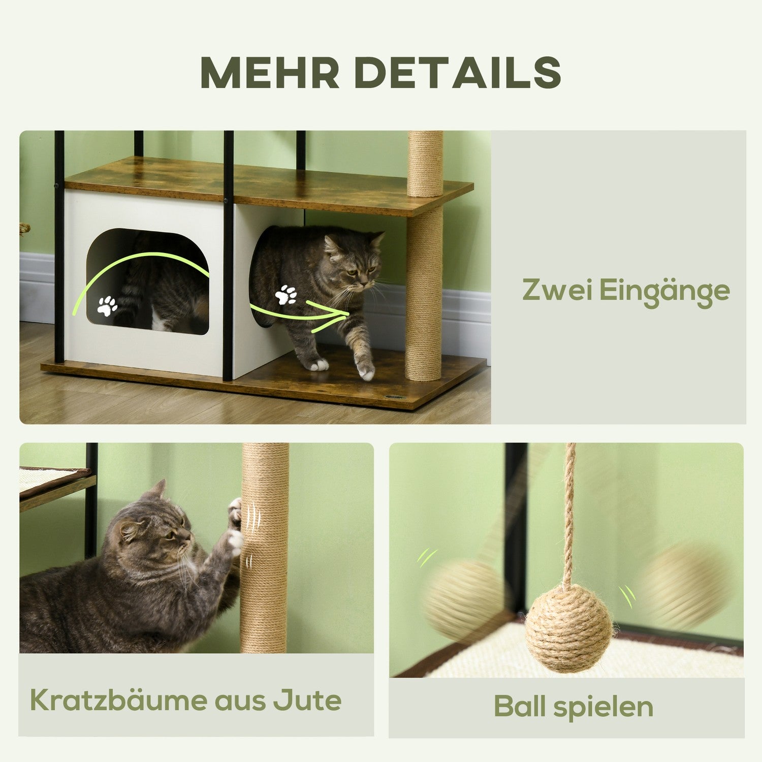 Kattträd 118,5 cm med grotta, säng & skrapmatta