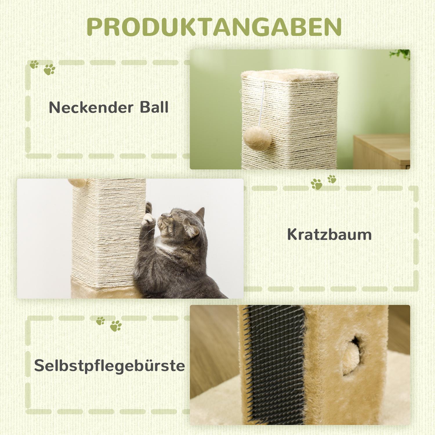 Beige kattskrapstolpe, jutematerial, med lekboll