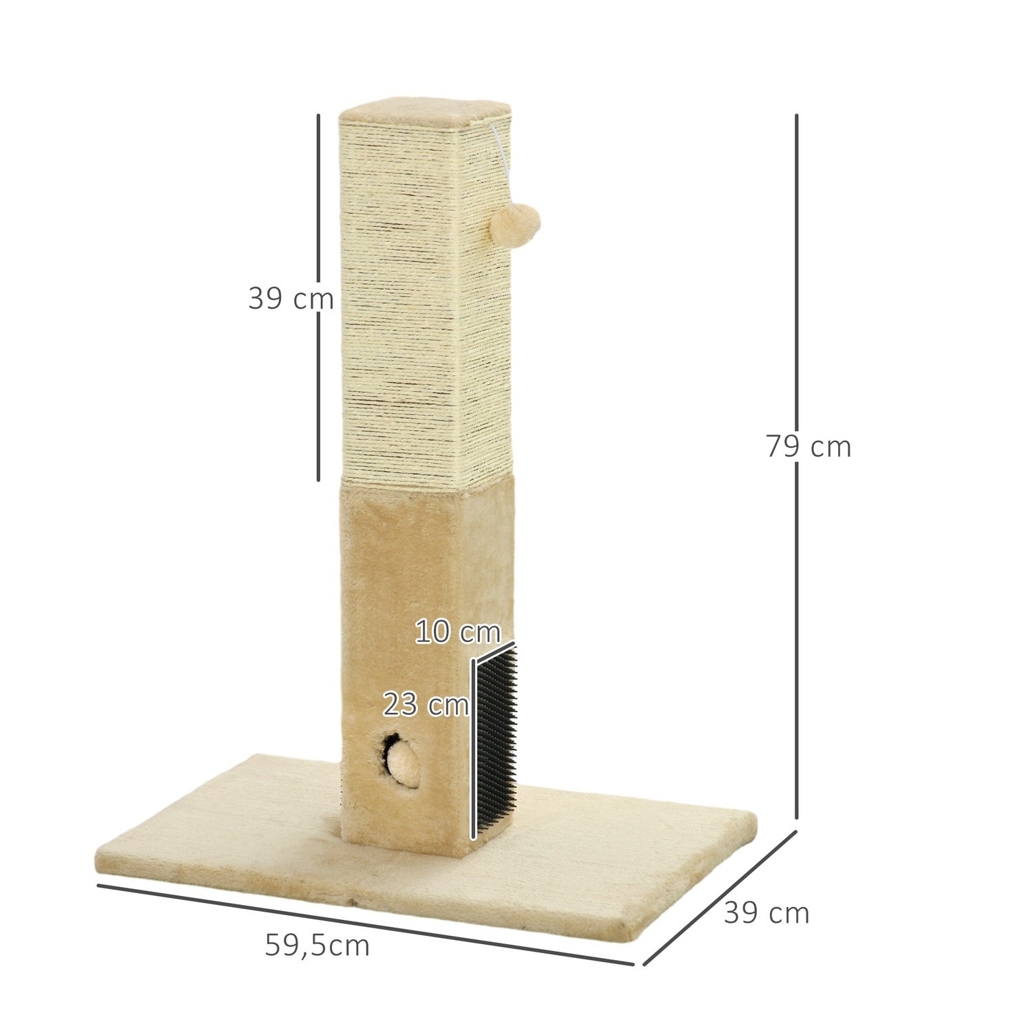 Beige kattskrapstolpe, jutematerial, med lekboll