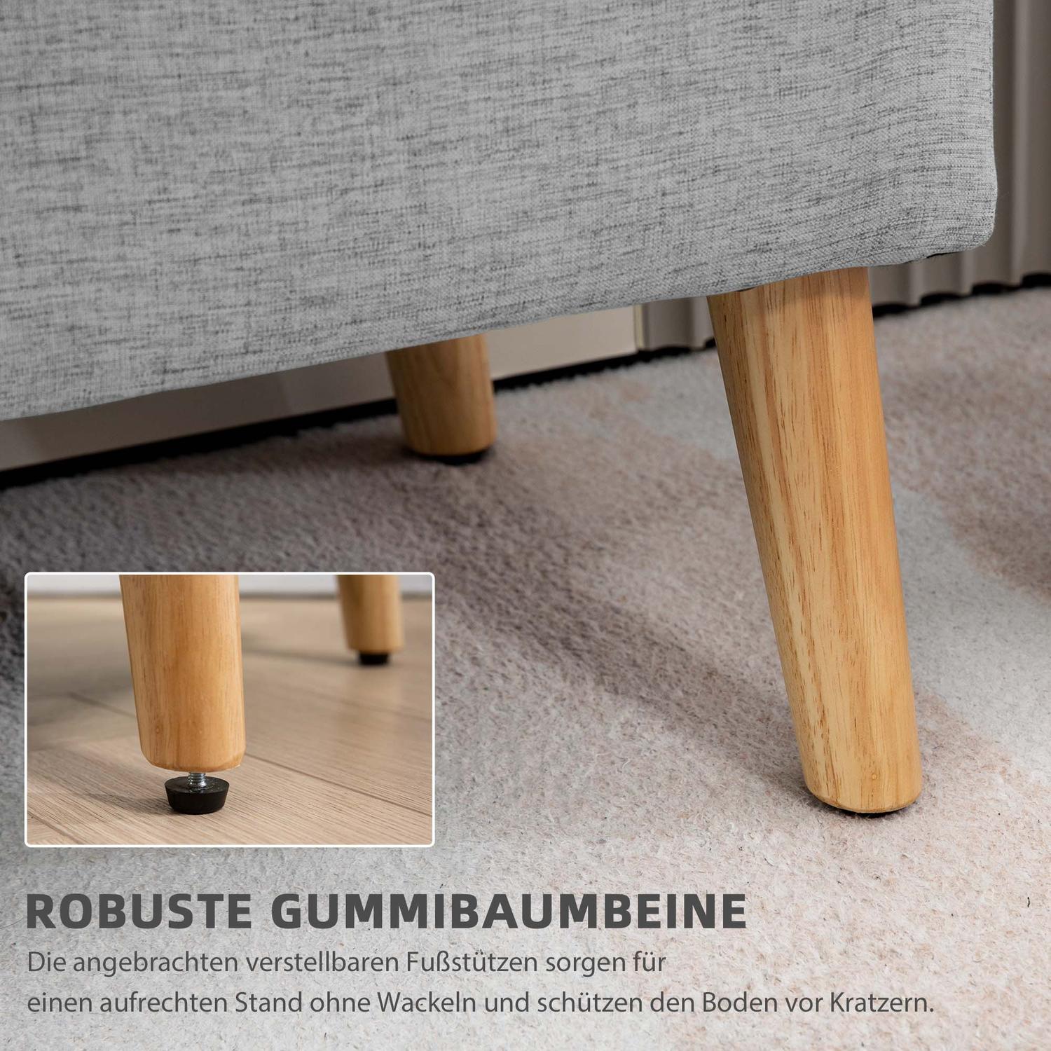 Klädd förvaringsbänk – Grå linnelook, 110x39x45 cm