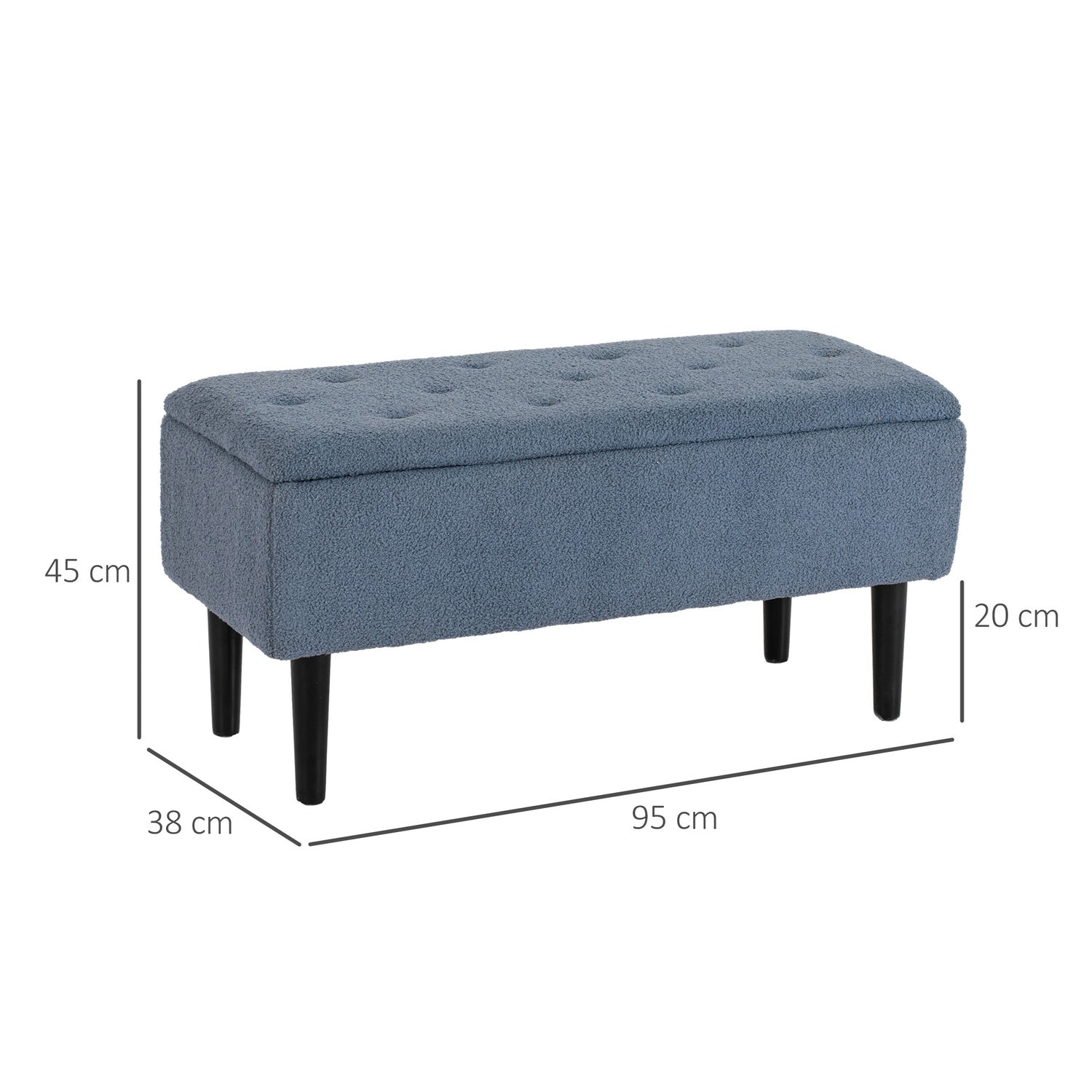 Klädd förvaringsbänk med fällbart lock – Blå 95x38x45 cm