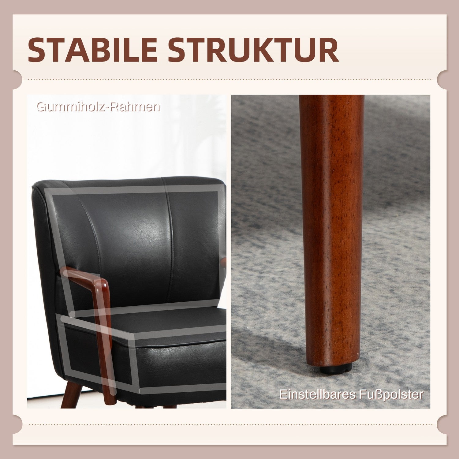 Klädd stol i konstläder, stoppad med armstöd