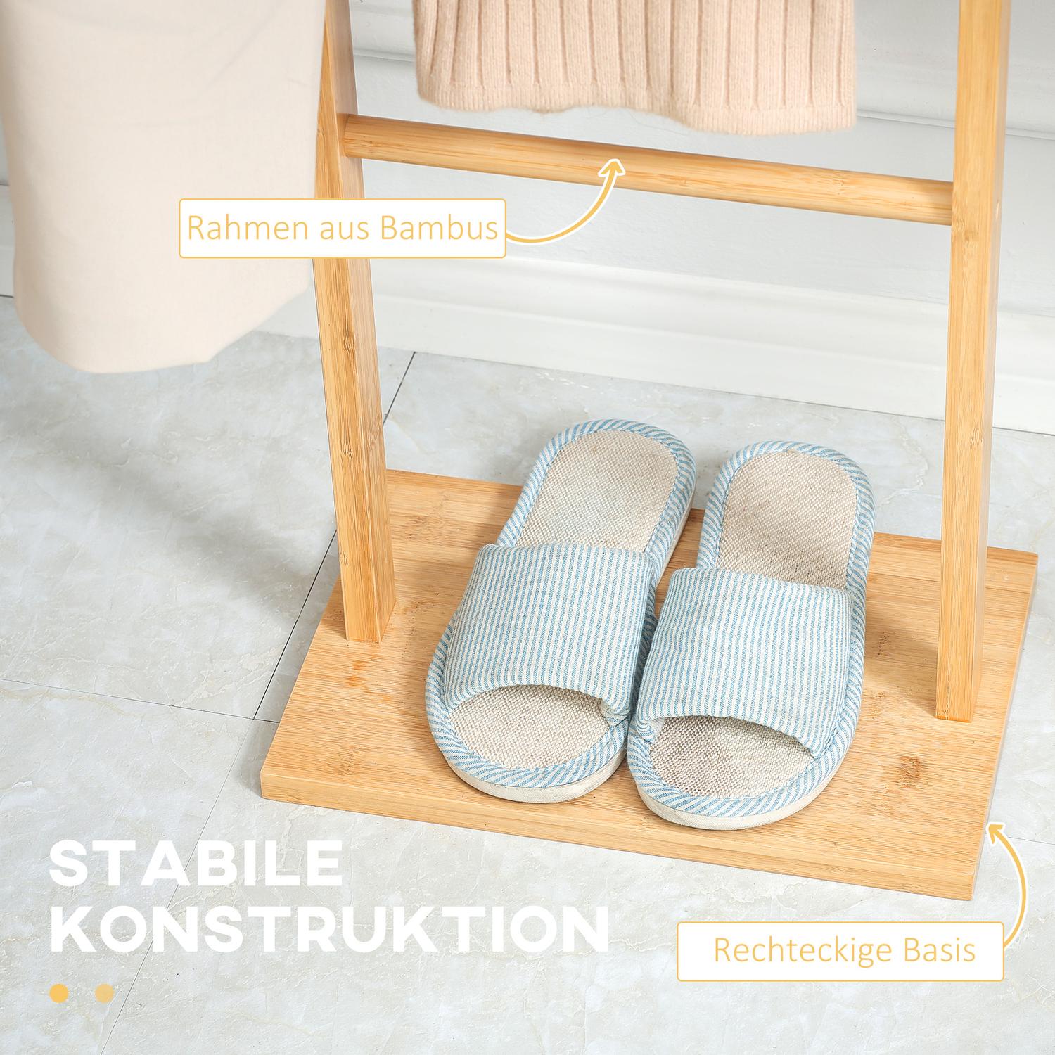 Naturlig bambu klädhängare – 2 krokar, 3 stavar, 36x24x168 cm