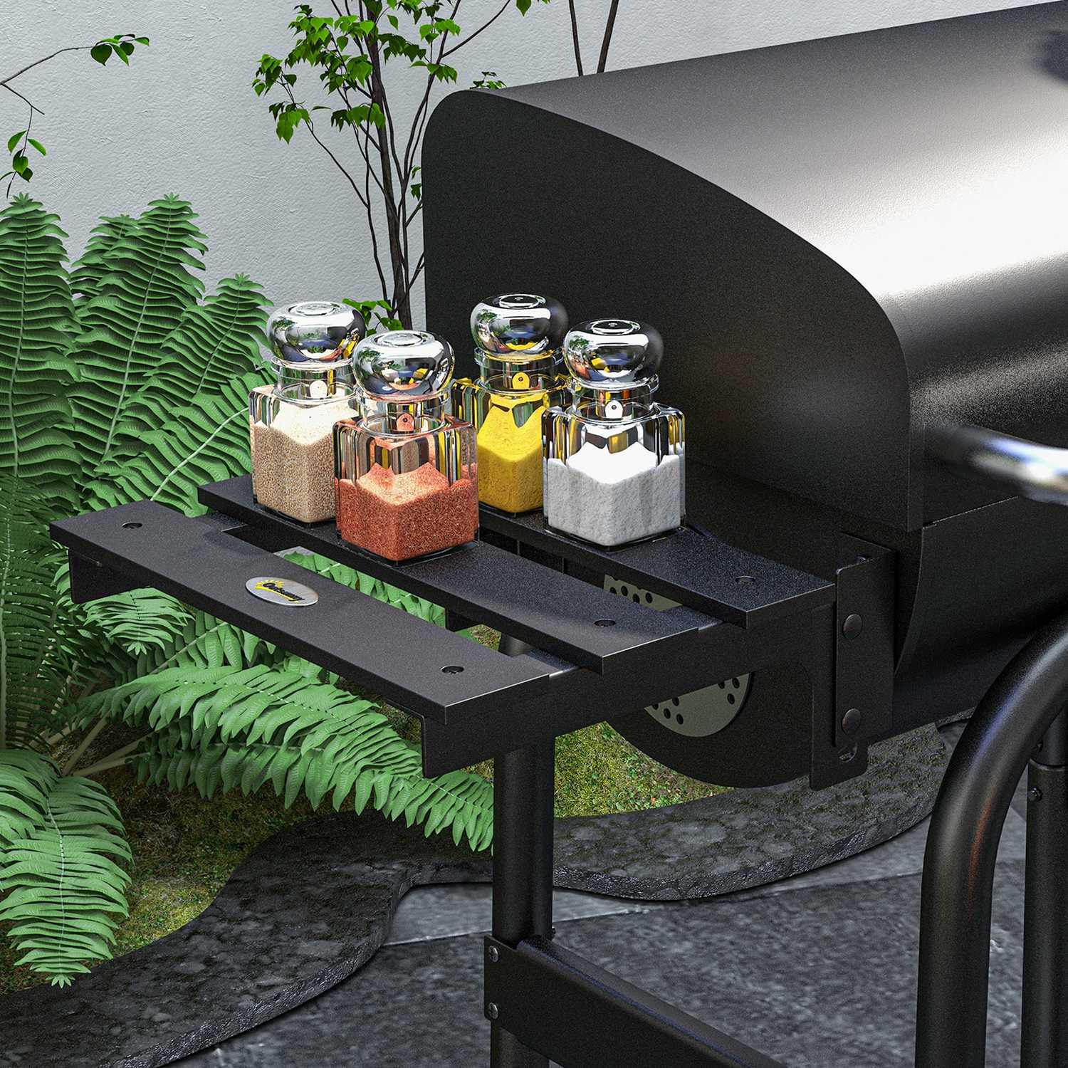 Kolgrillvagn, rostfritt stål, lock och hjul