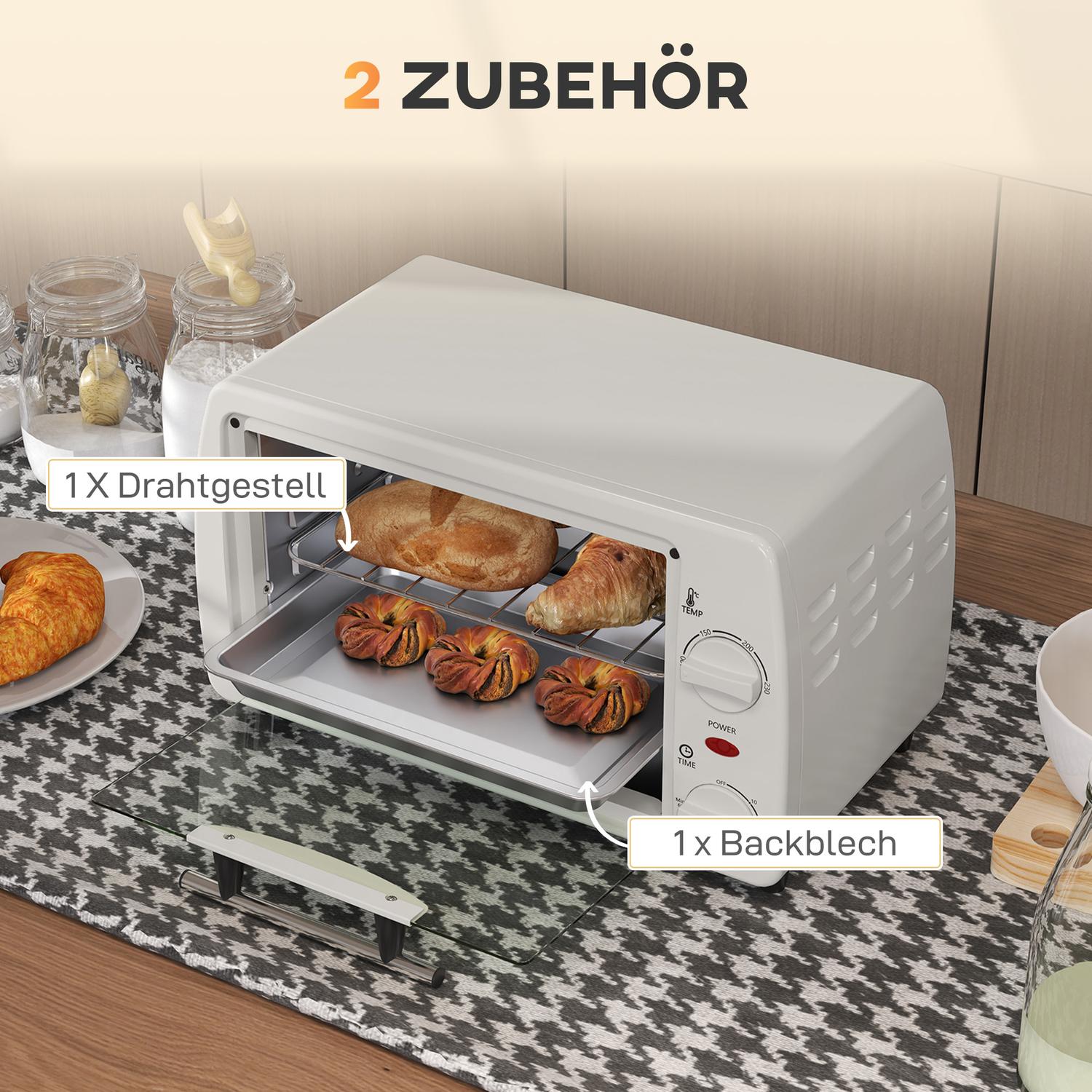 Kompakt 10L elektrisk ugn, 750W, 230°C, timer, grädde