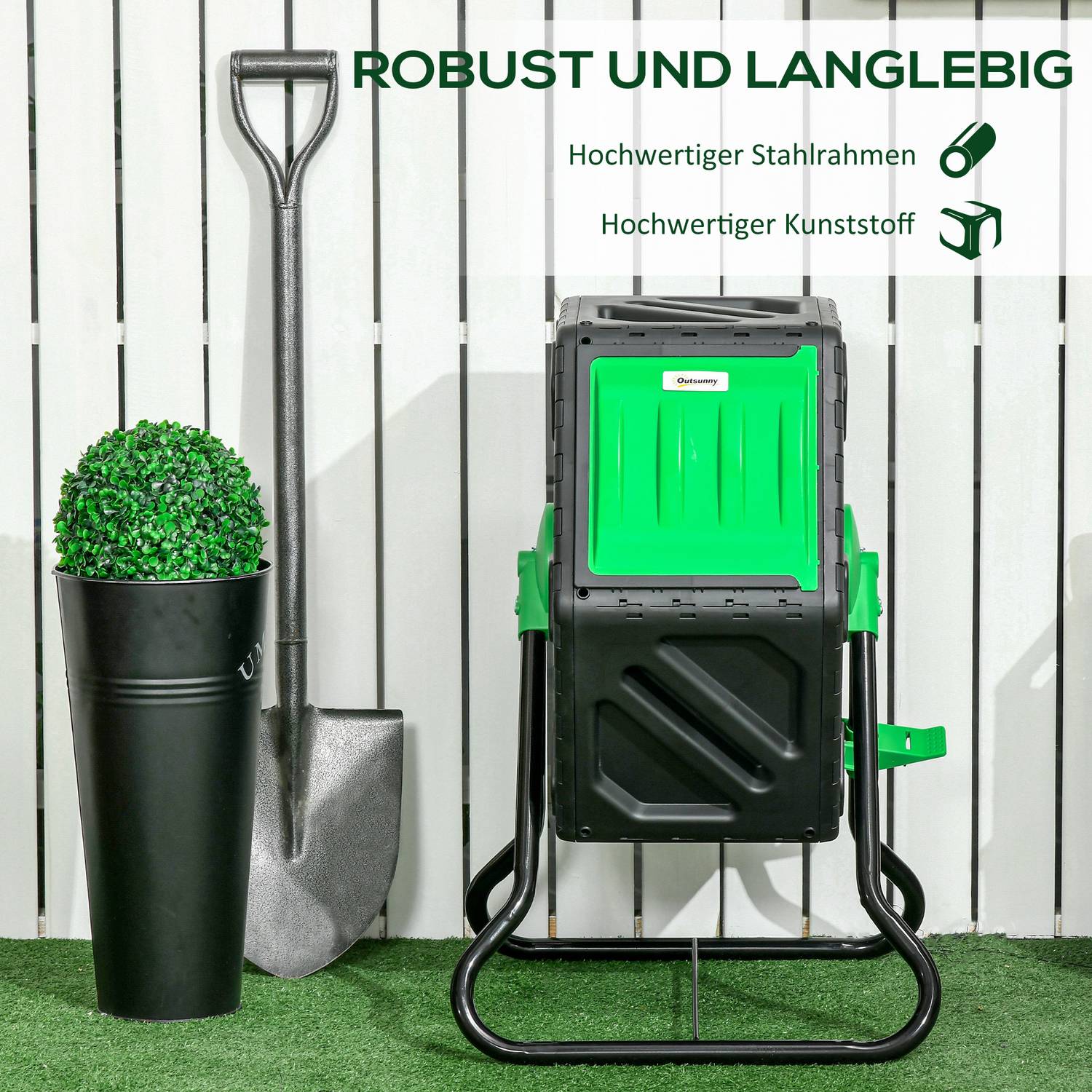 Roterande 65L plastkompostor – väderbeständig med ventilation
