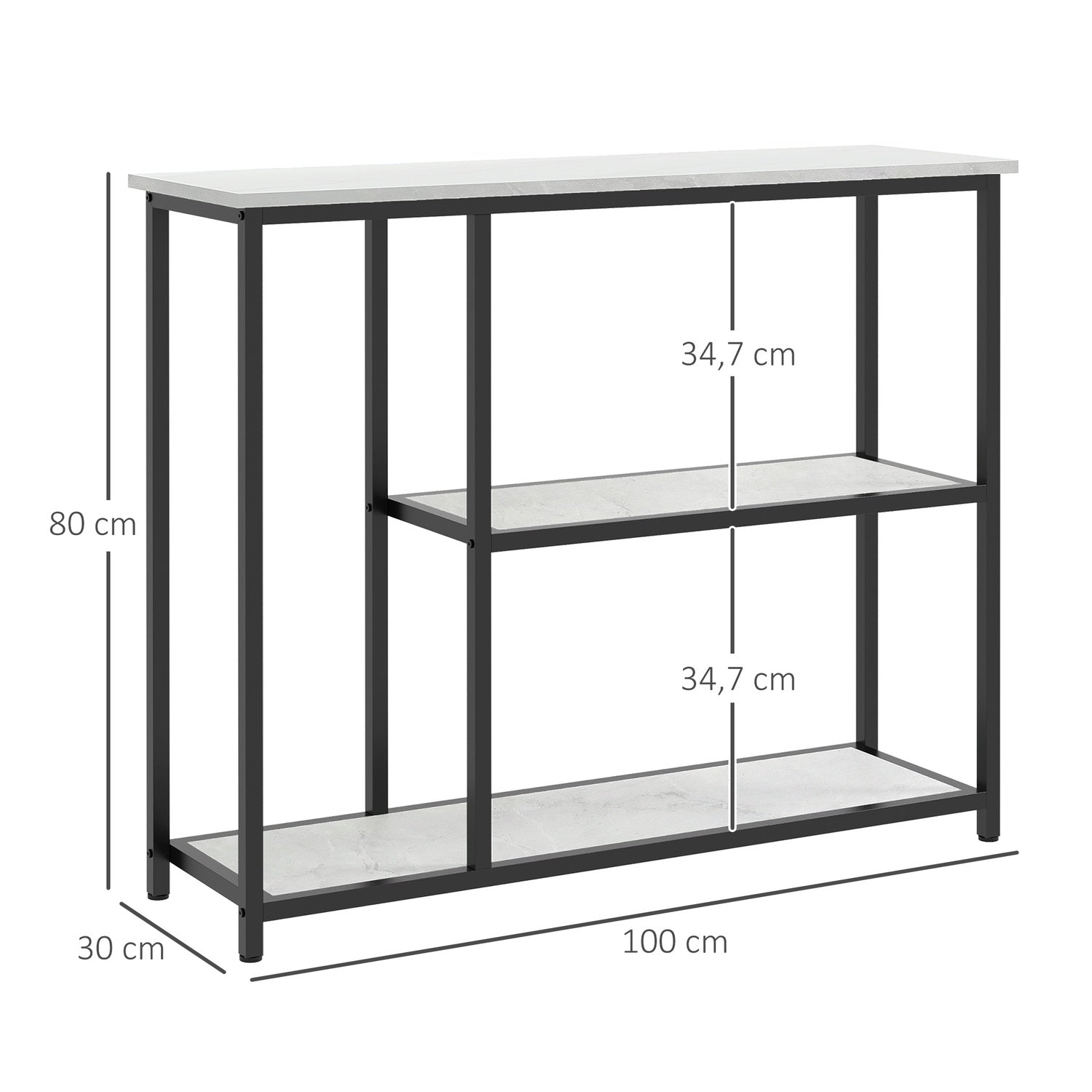 Vitt konsolbord i stål – 2-nivåer, tippskydd – 100x30x80 cm