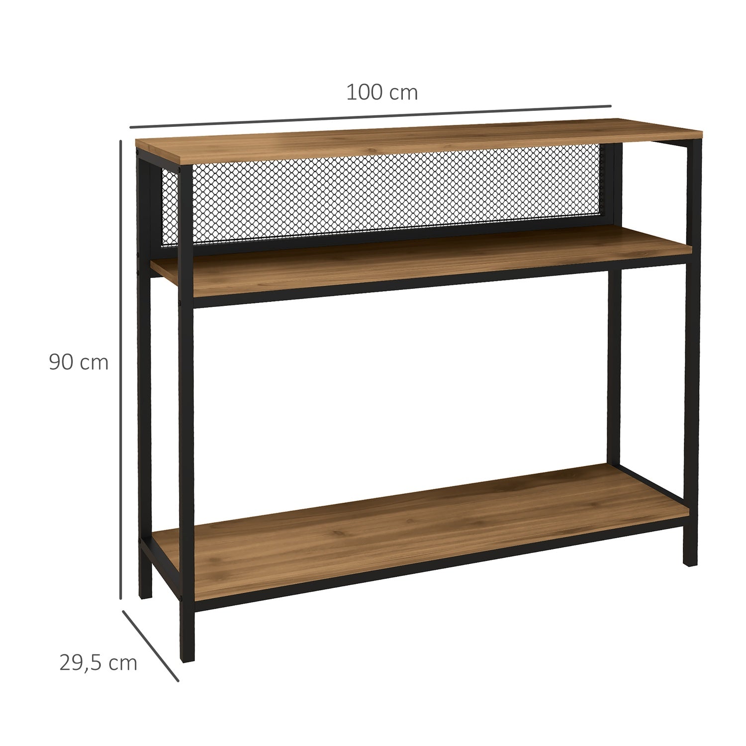 Metallkonsolbord med 2 hyllor och tippskydd