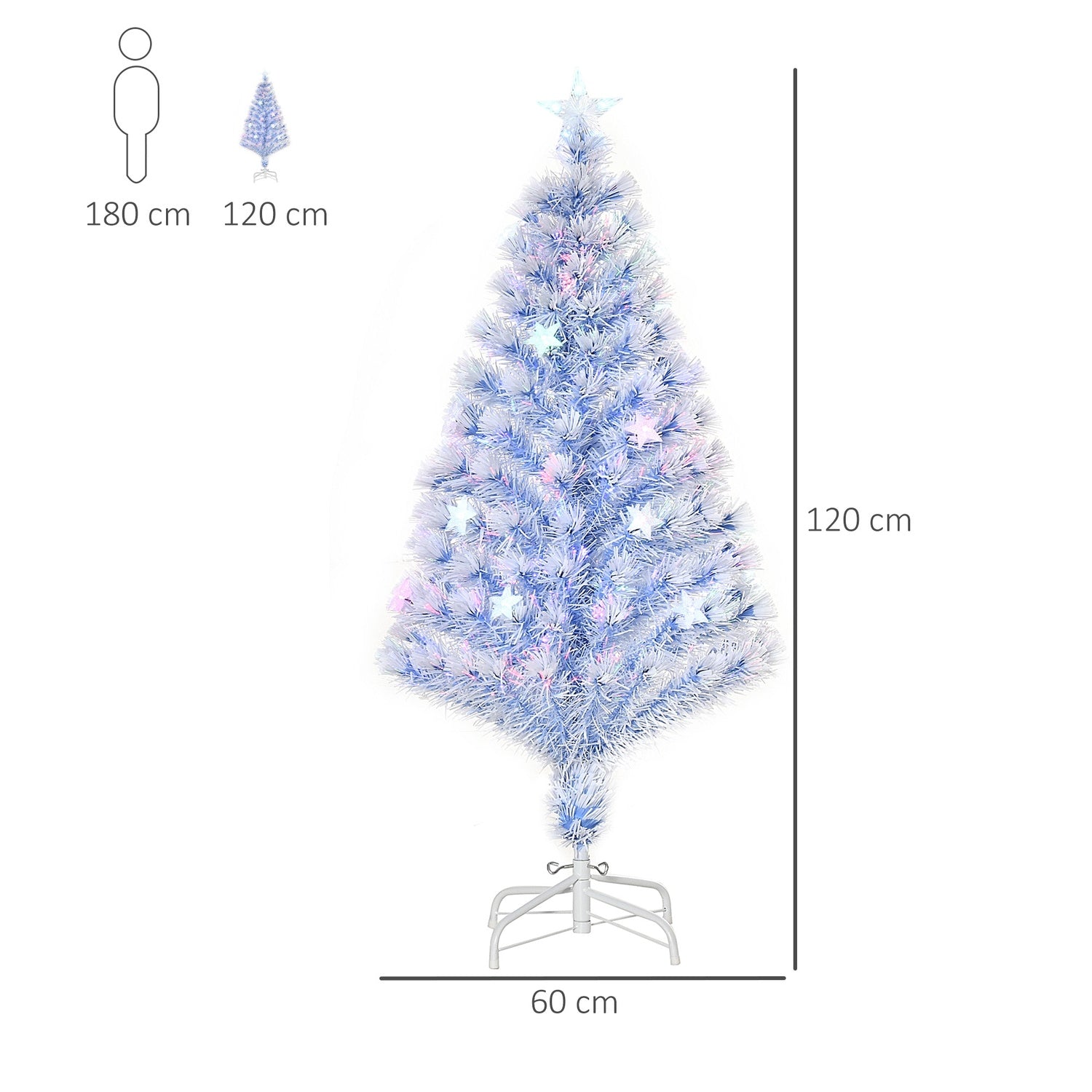 Vit & Blå Julgran, 120 cm, PVC med 3 LED-ljus