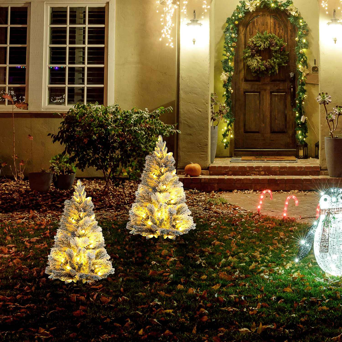 Umělé vánoční stromky, 90 cm, 100 LED světel, sada 2 kusů