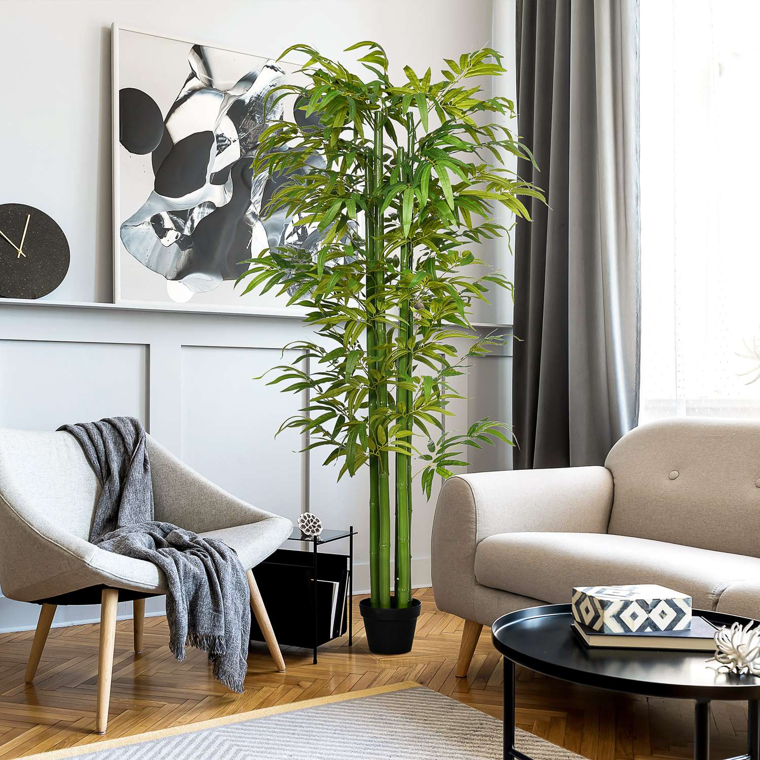 Konstgjord bambu med plantering, 180 cm, grön