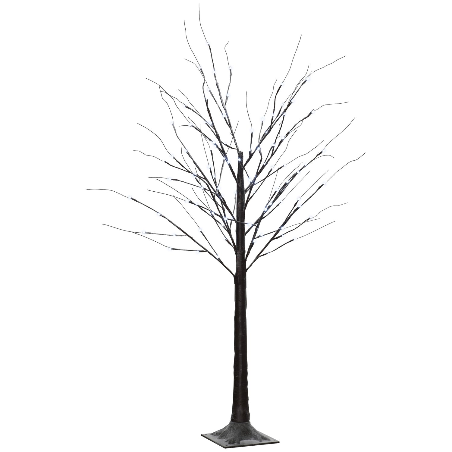 Kunstmatige berk, 150 cm – LED-verlichting & sneeuw