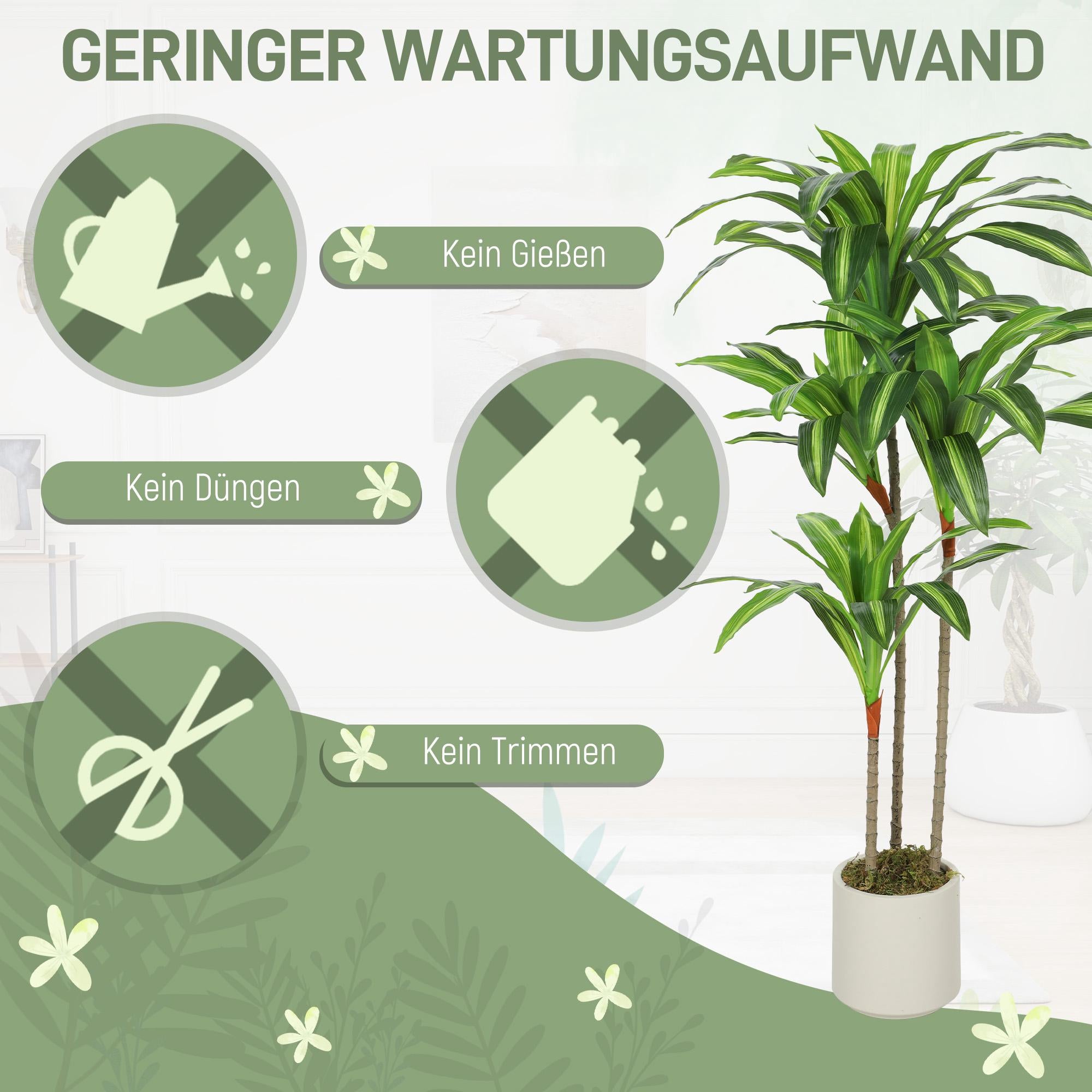 Konstgjord dracaena 120 cm, flexibla stammar, vit kruka