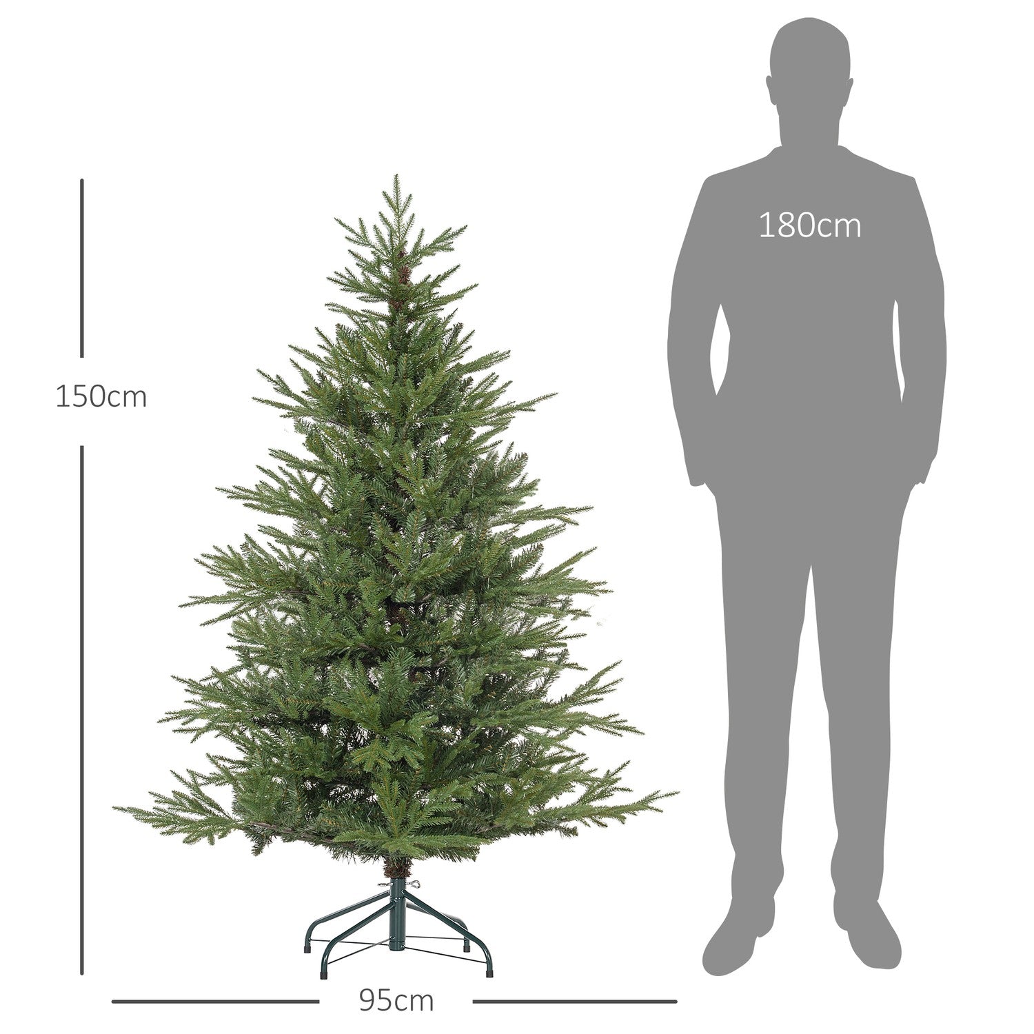 Konstgjord julgran, 150cm, 1724 Tips, Metallställ