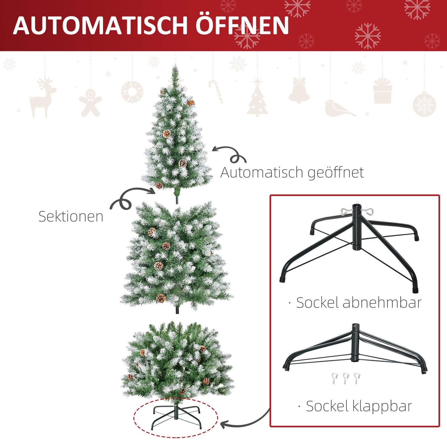 180 cm konstgjord julgran, snöig, 630 tips, inomhusbruk
