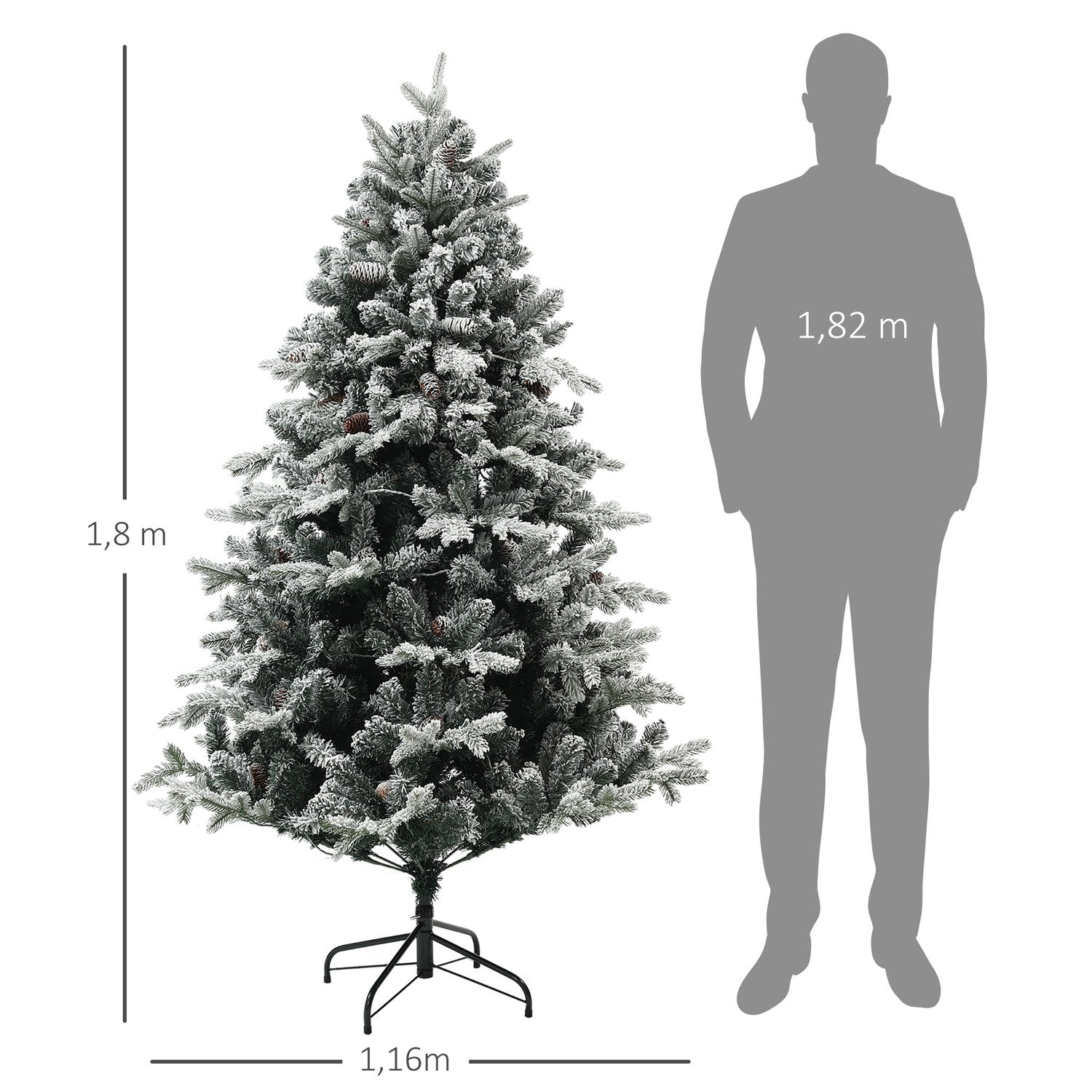 Konstgjord julgran, 180cm, snö, hopfällbart stativ