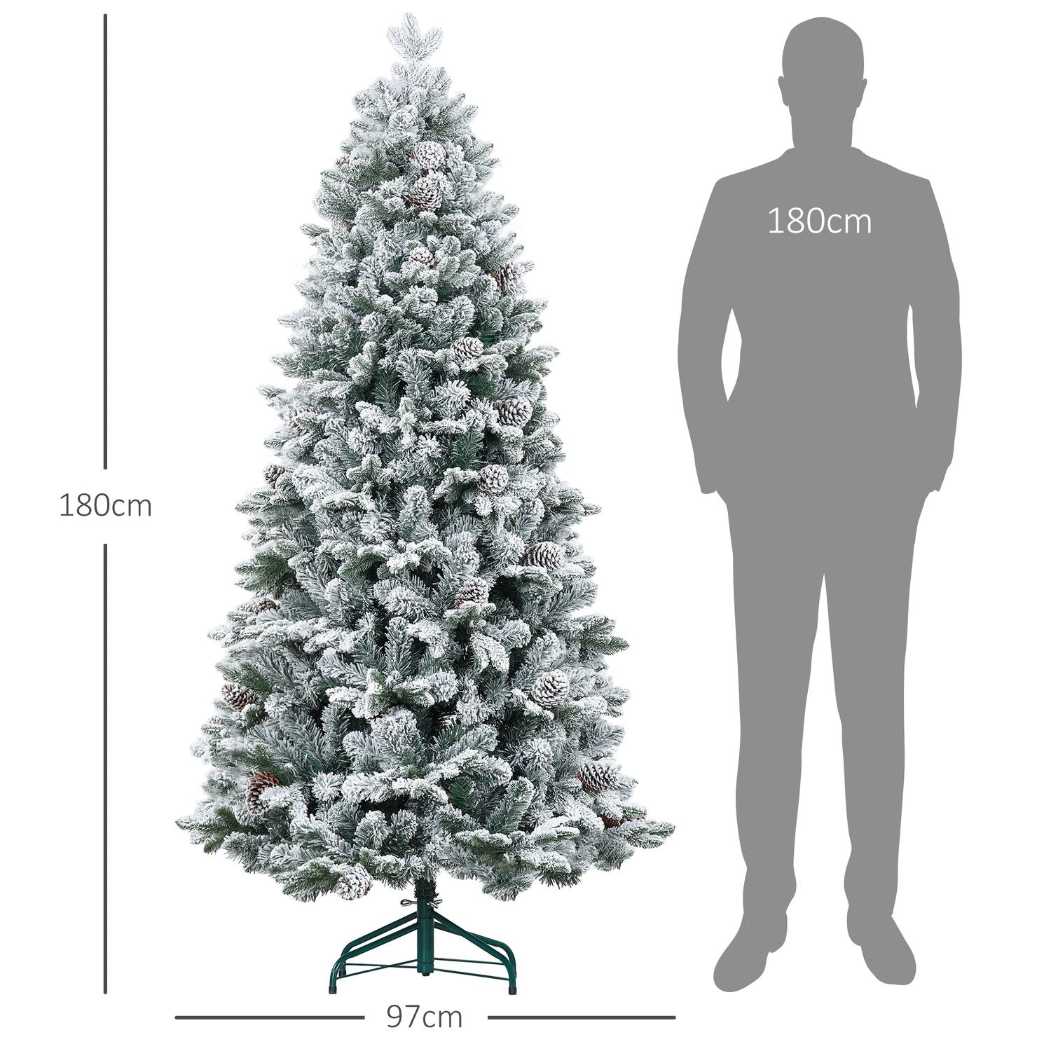 180 cm konstgjord julgran, snöig, hopfällbar metallstativ