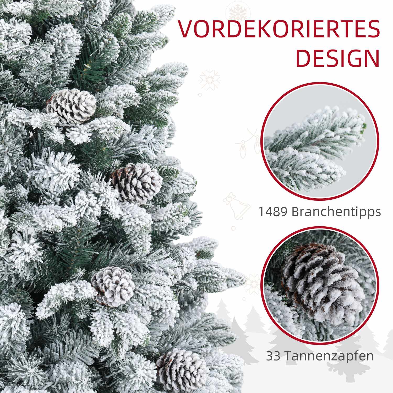 180 cm konstgjord julgran, snöig, hopfällbar metallstativ