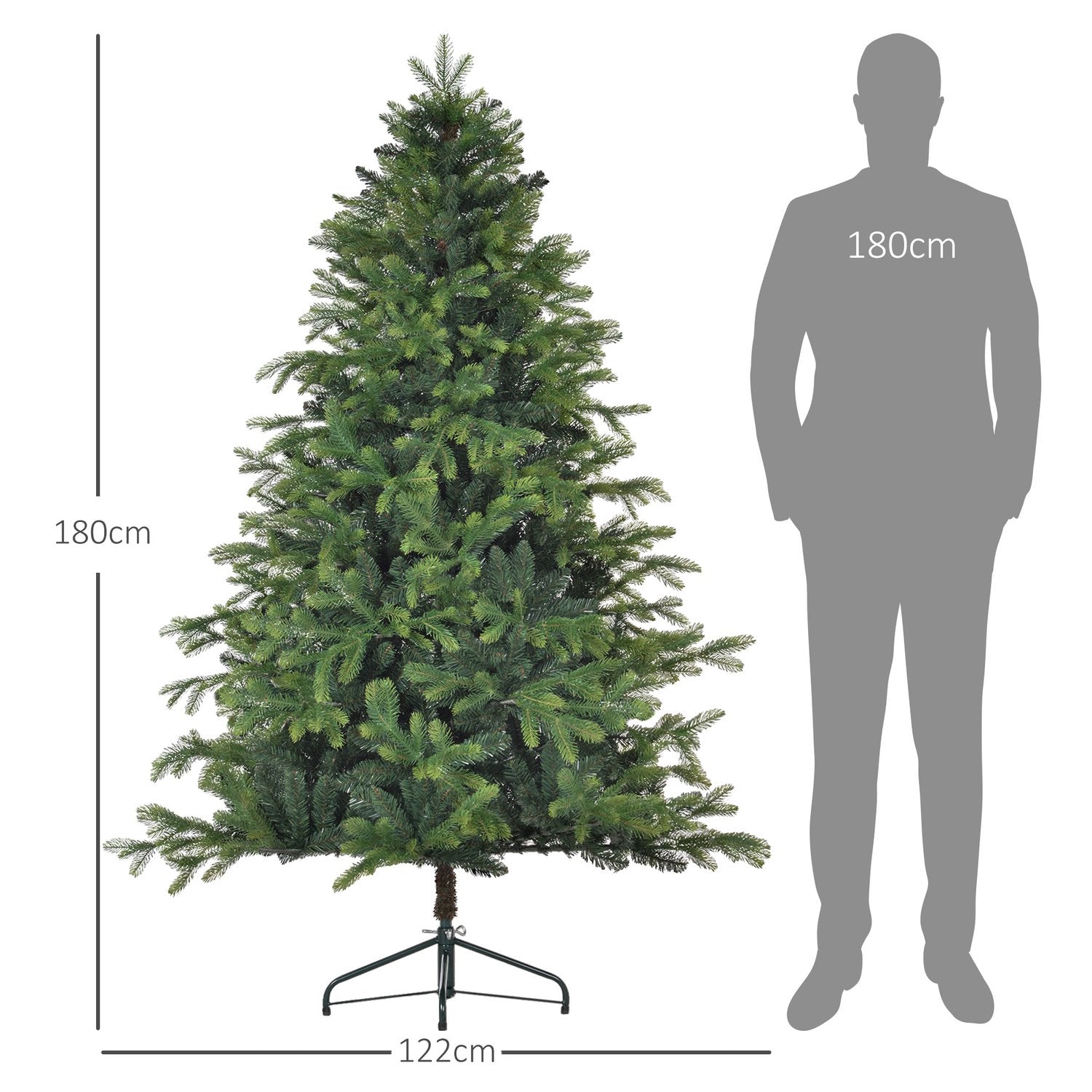 180 cm konstgjord julgran, 1700 tips, hopfällbart stativ