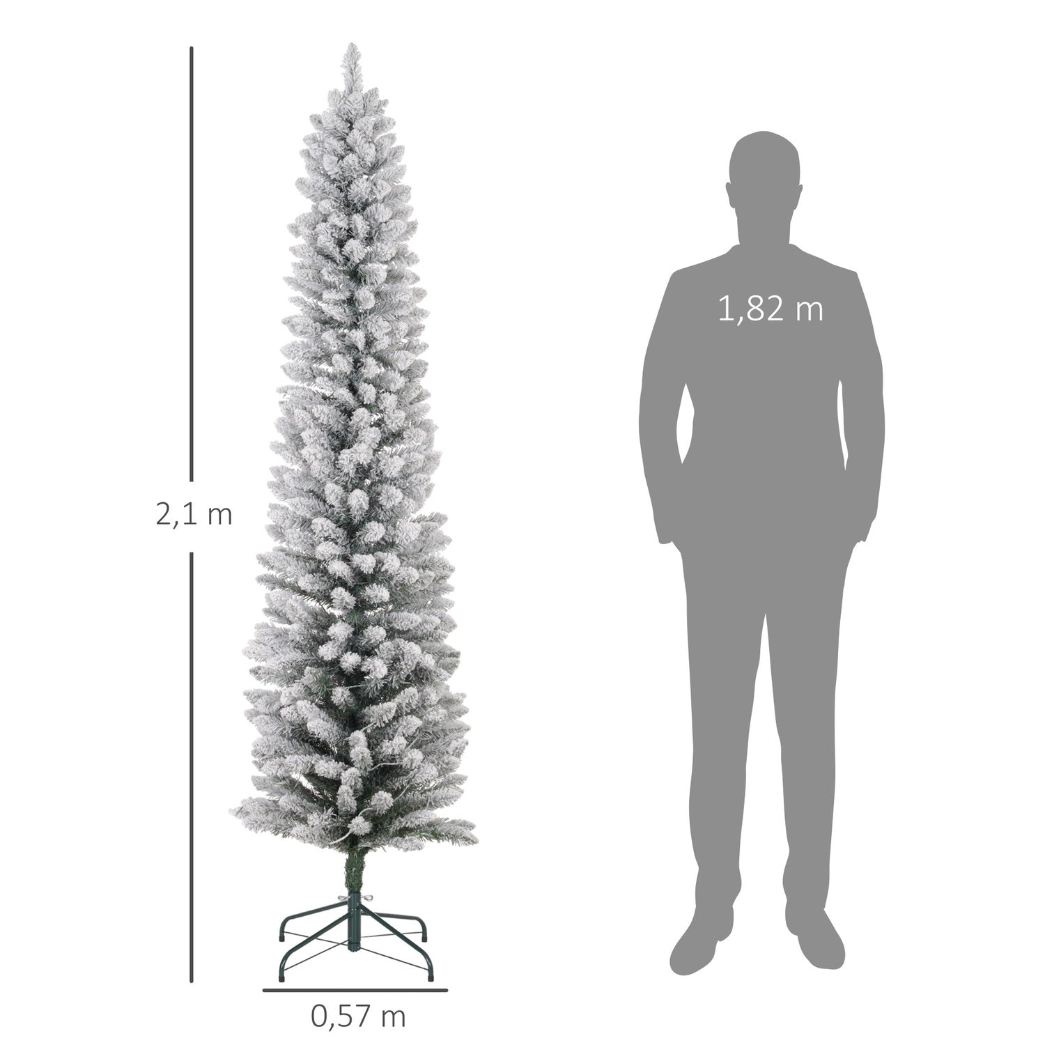 210 cm konstgjord julgran med LED-ljus, grön/vit