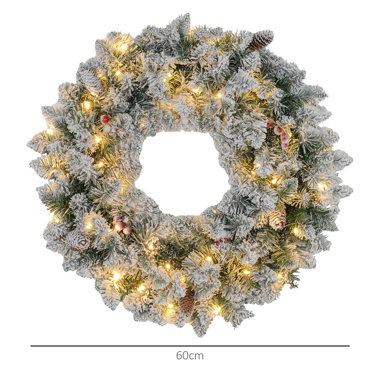 Konstgjord julgrankrans med LED-ljus, 60 cm