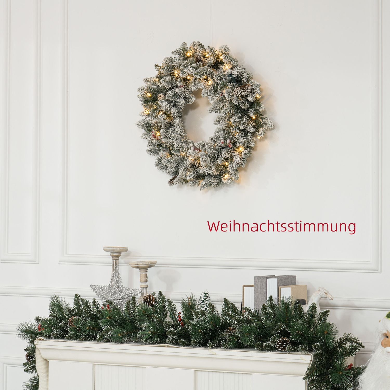 Konstgjord julgrankrans med LED-ljus, 60 cm