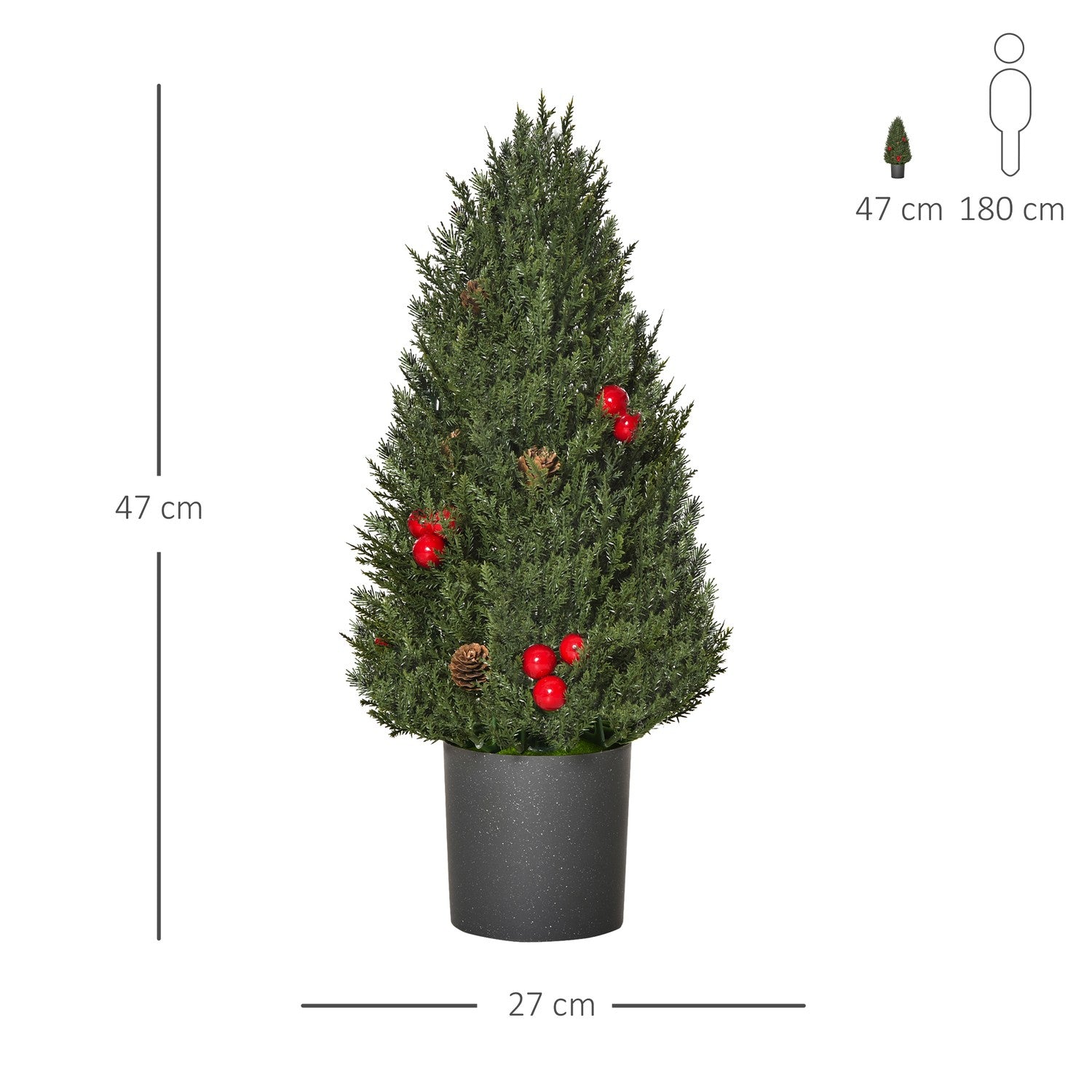 Konstgjord julgran med röda bär & tallkottar, 50 cm