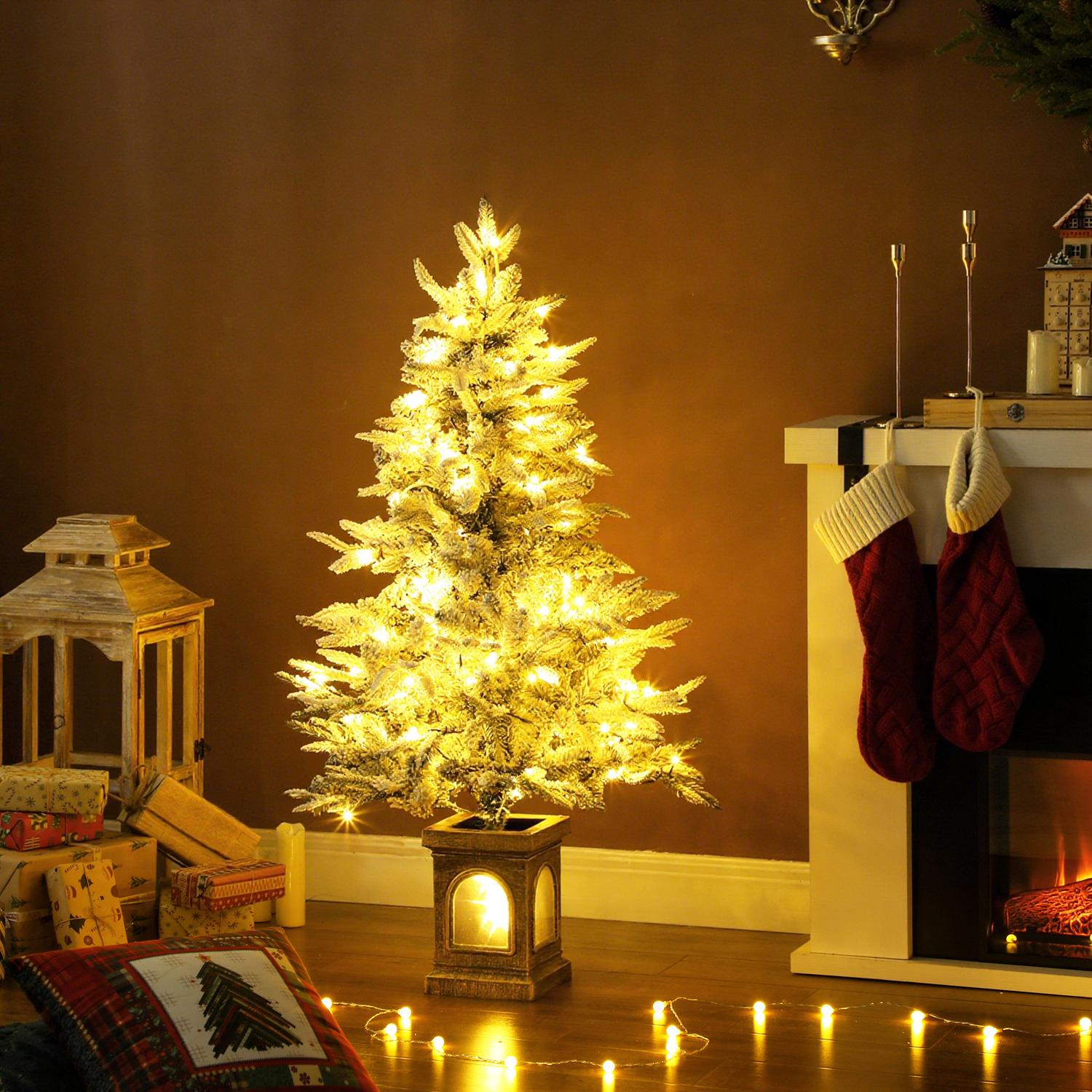 Kunstkerstboom, besneeuwde uitstraling, 100 ledlampjes, 8 standen
