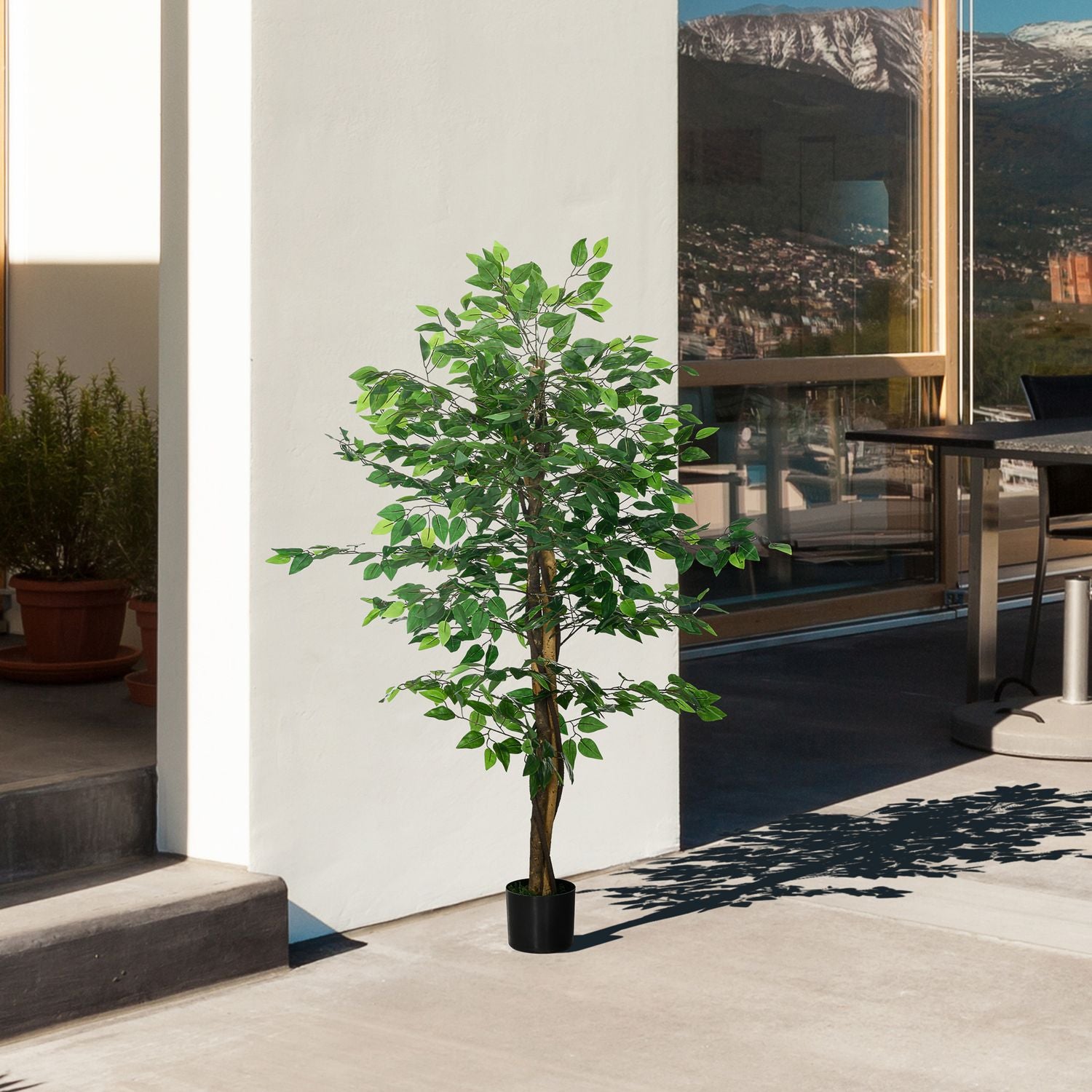 Konstgjord ficusträd 150 cm med plantering – naturtrogen krukväxt
