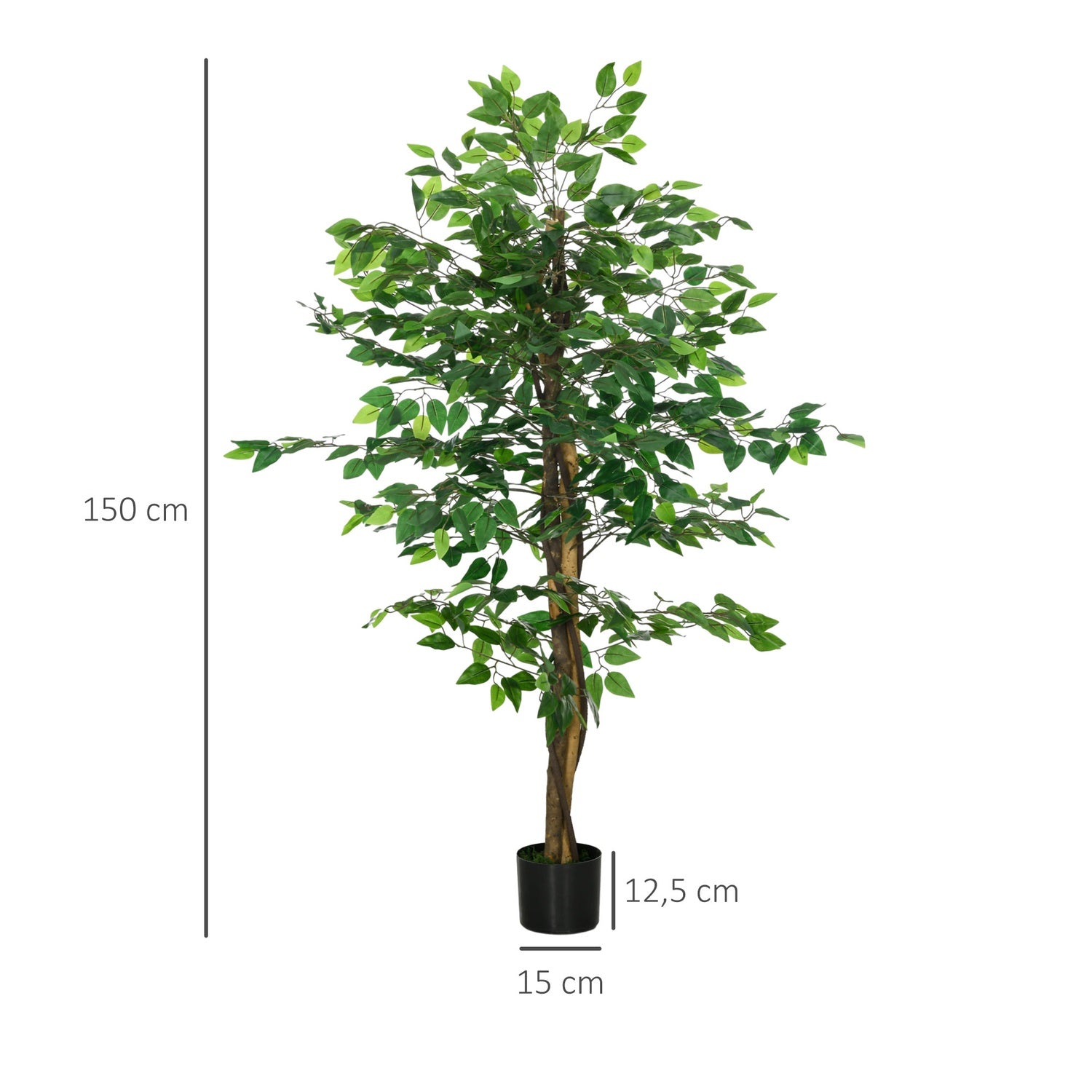 Konstgjord ficusträd 150 cm med plantering – naturtrogen krukväxt