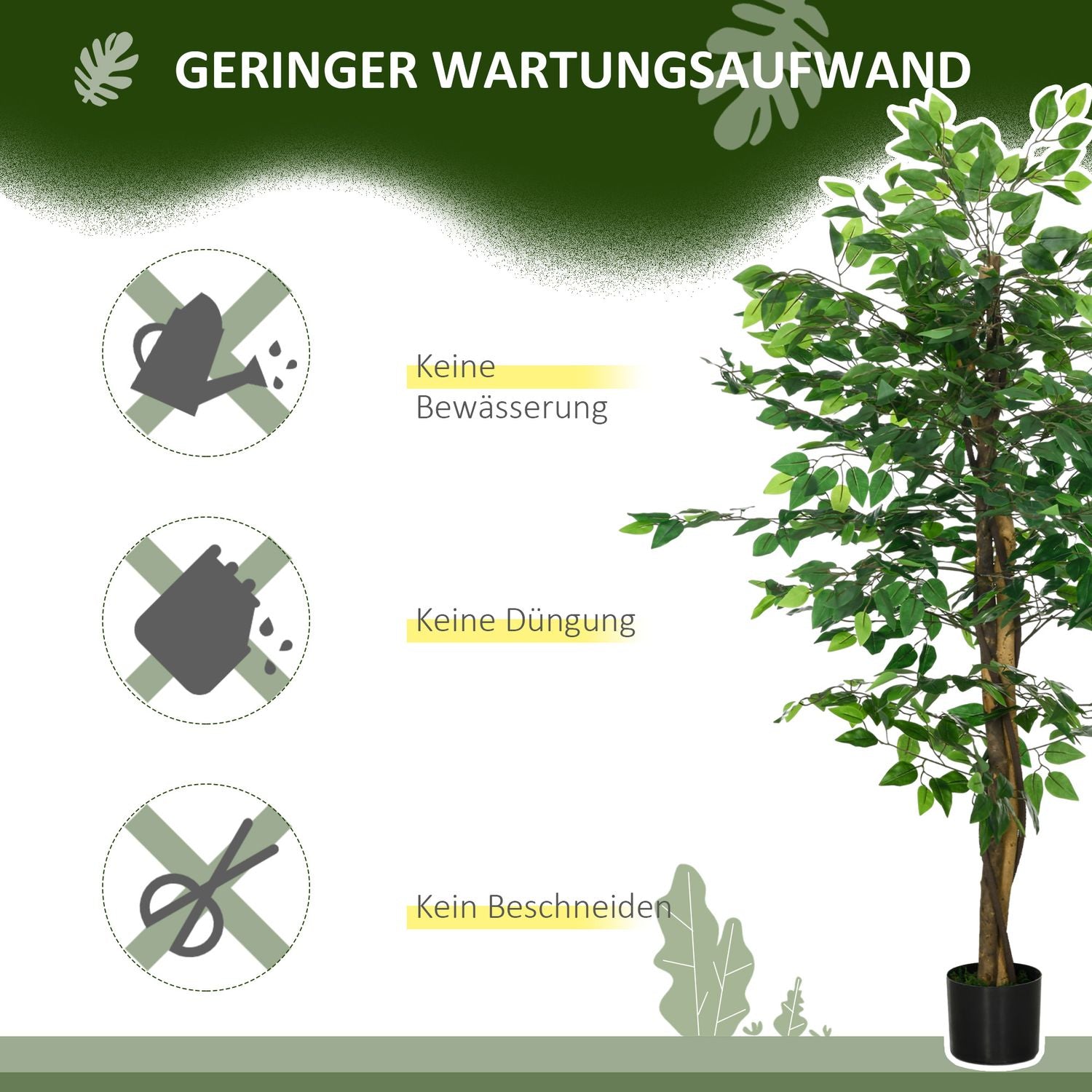 Konstgjord ficusträd 150 cm med plantering – naturtrogen krukväxt