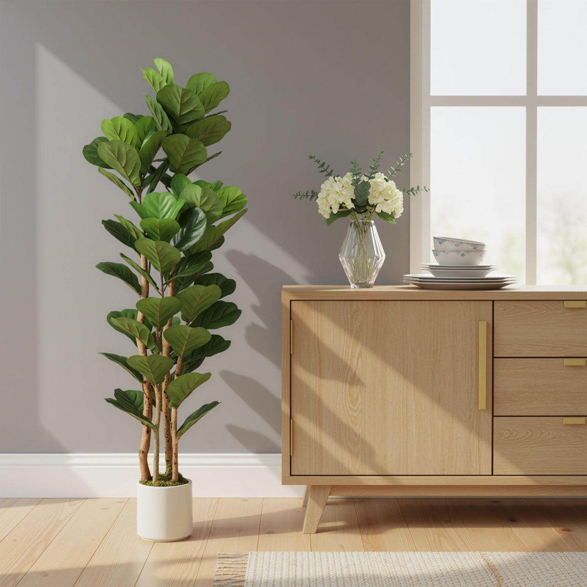 Konstgjort fikonträd med fiolblad, 71 löv, 150 cm högt