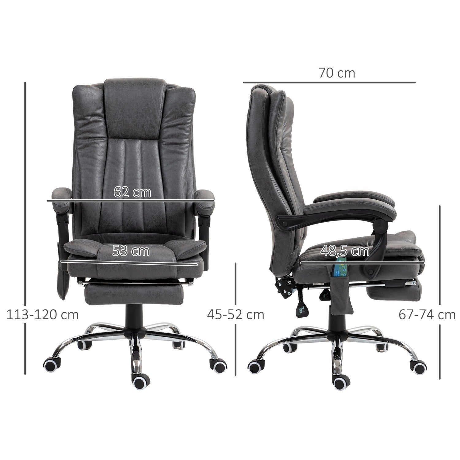 Ergonomisk Grå Kontorsstol, Massage & Värme, Justerbar Höjd