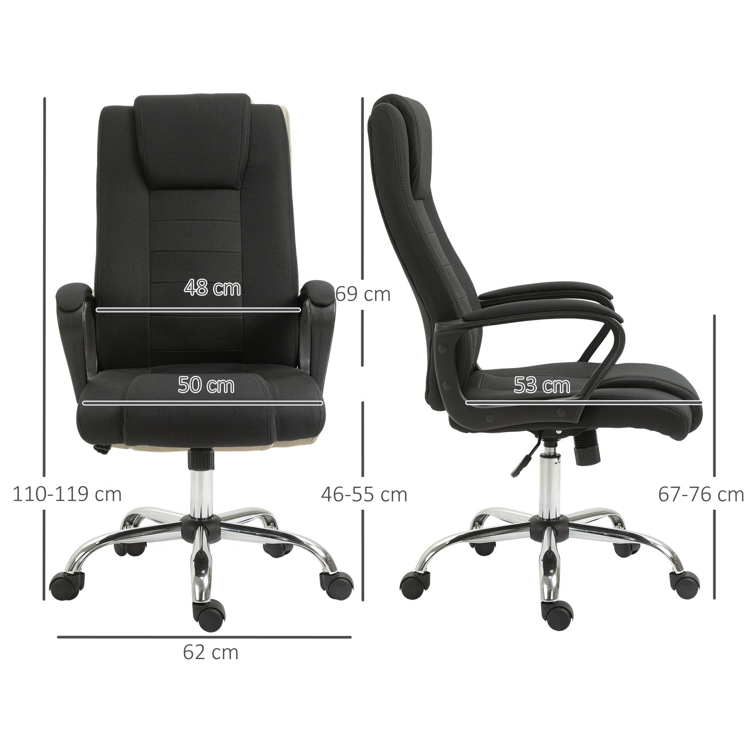 Ergonomisk svart kontorsstol med nackstöd, höjdjusterbar