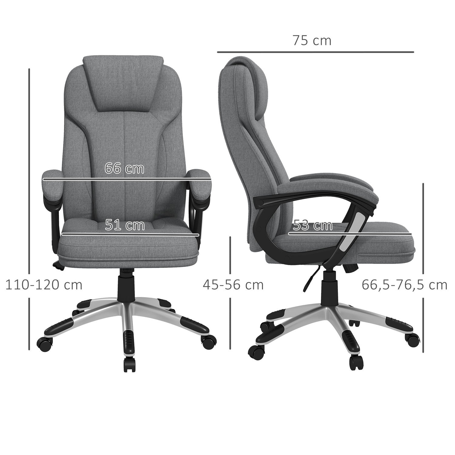 Ergonomisk kontorsstol – justerbar höjd, grått linne, nackstöd
