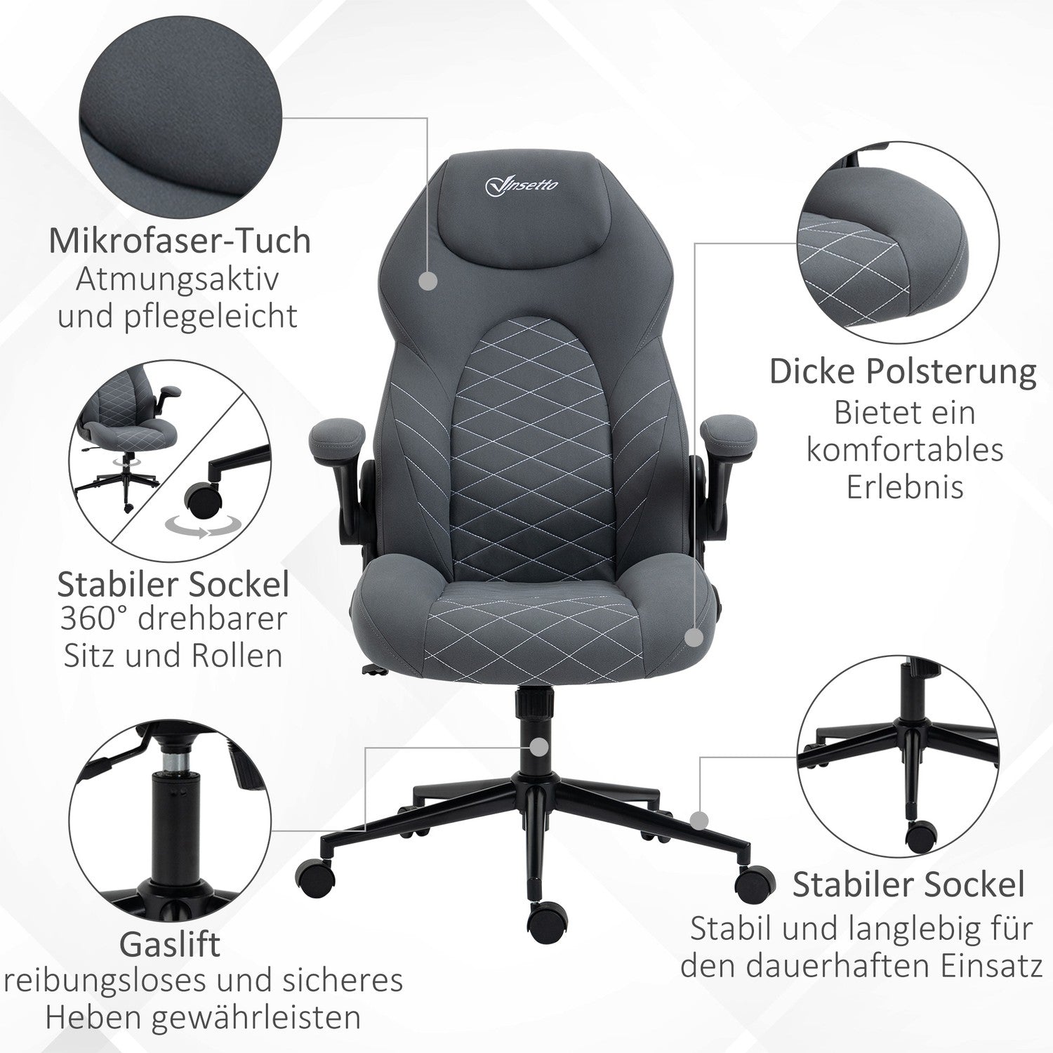 Ergonomisk kontorsstol, vridbar, justerbara armstöd