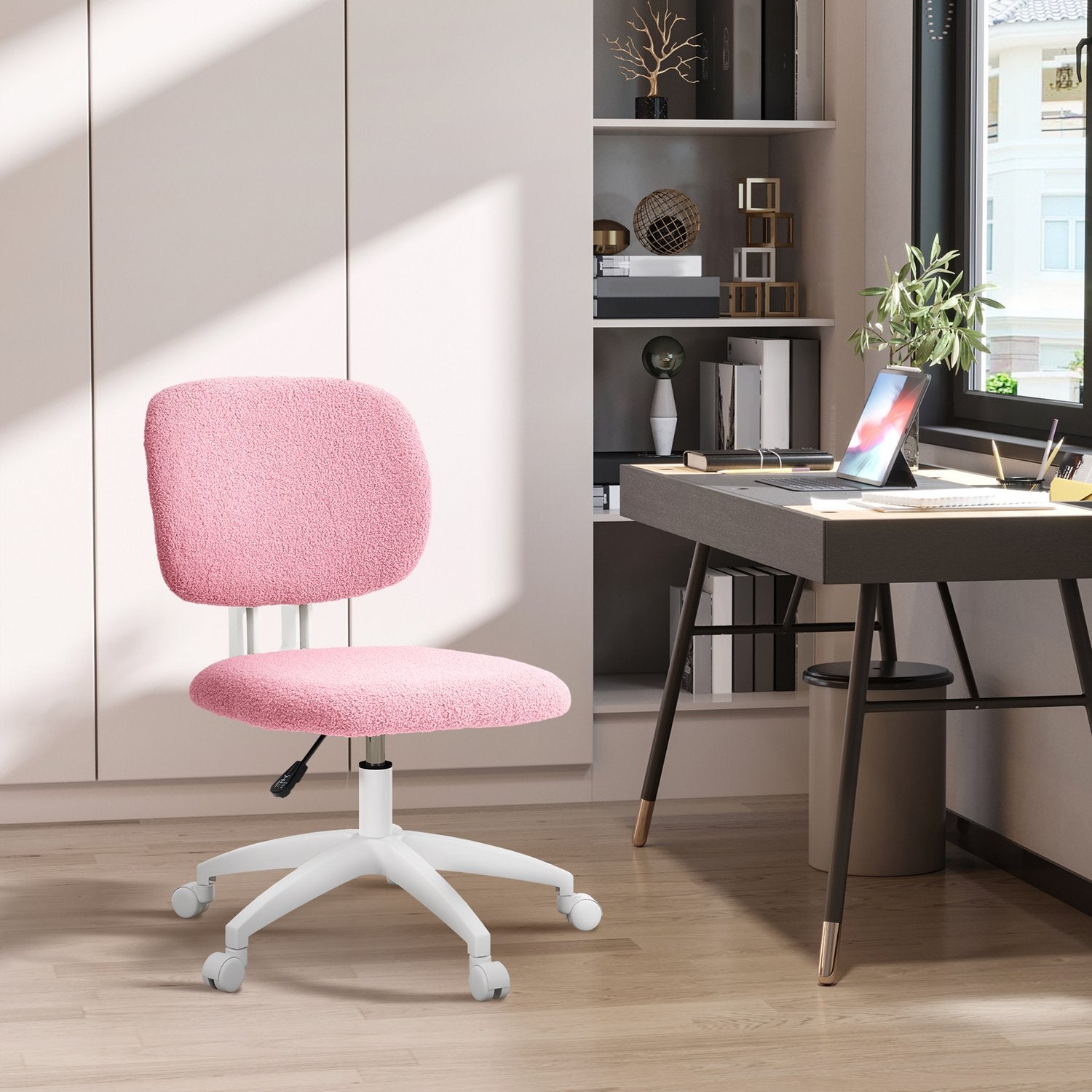 Ergonomisk kontorsstol i rosa sammet – justerbar i höjdled