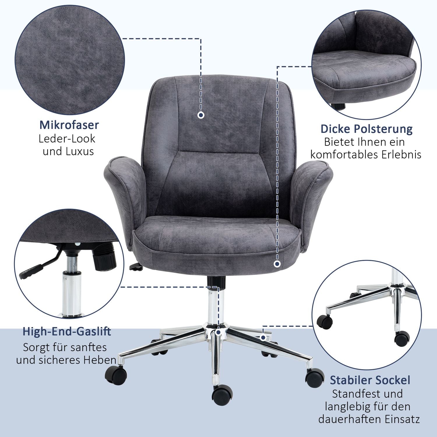 Ergonomisk kontorsstol, höjdjusterbar, 120 kg lastkapacitet