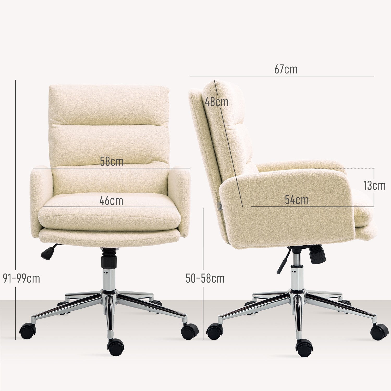 Ergonomisk kontorsstol, lammullslook, höjdjusterbar