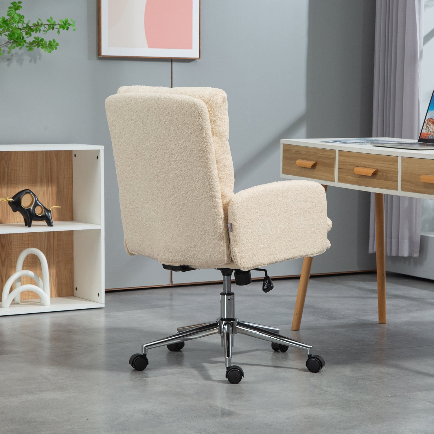 Ergonomisk kontorsstol, lammullslook, höjdjusterbar