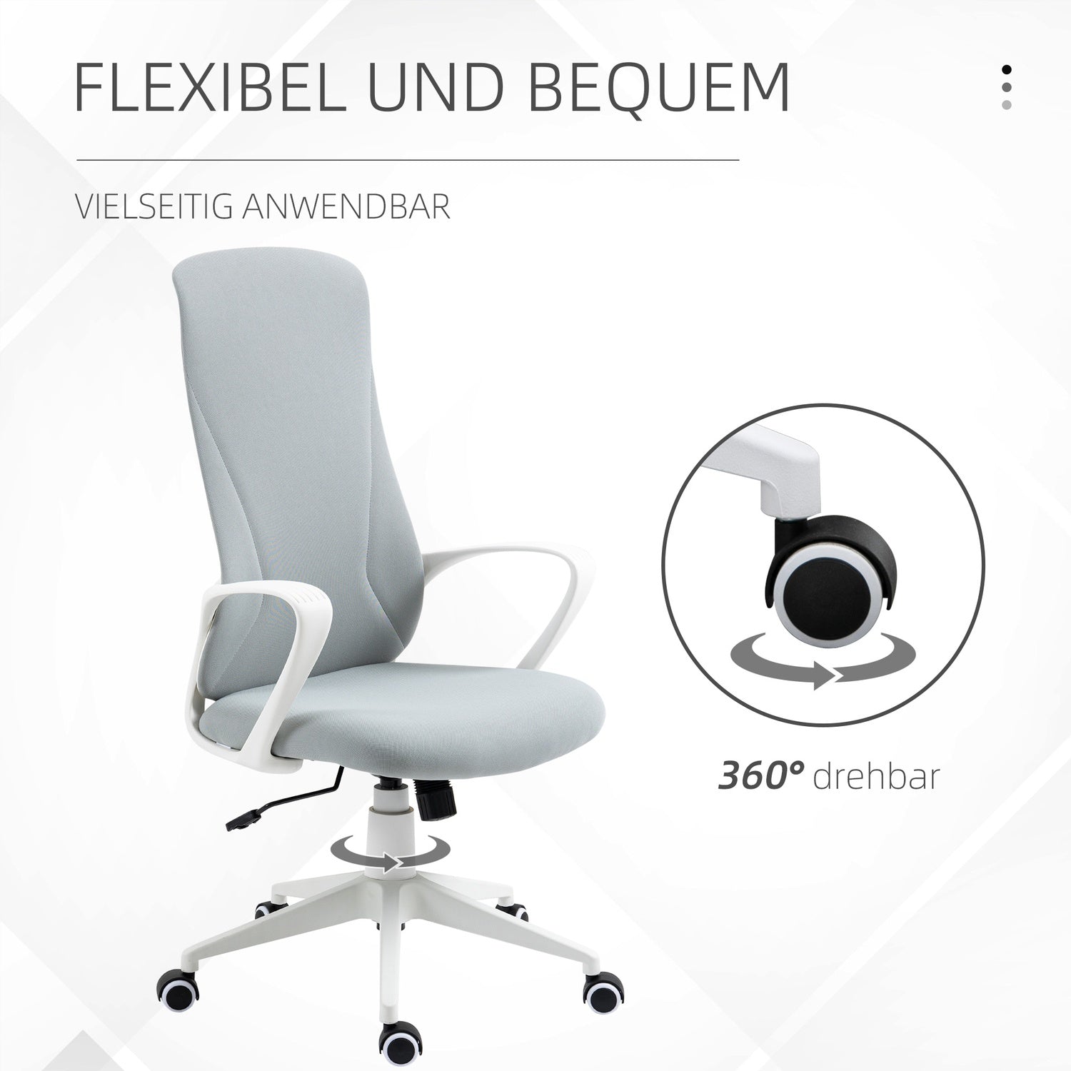 Ergonomisk vridbar skrivbordsstol, höjdjusterbar, ljusgrå