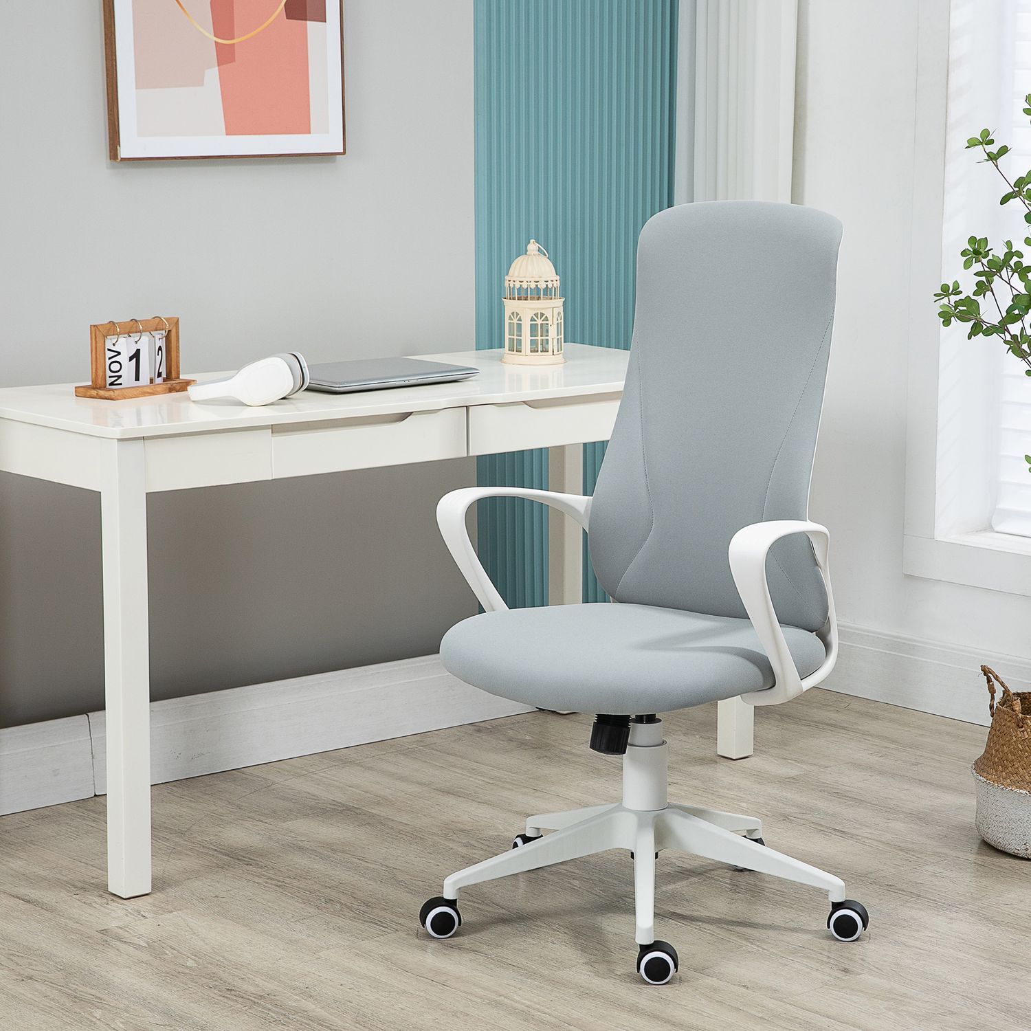 Ergonomisk vridbar skrivbordsstol, höjdjusterbar, ljusgrå