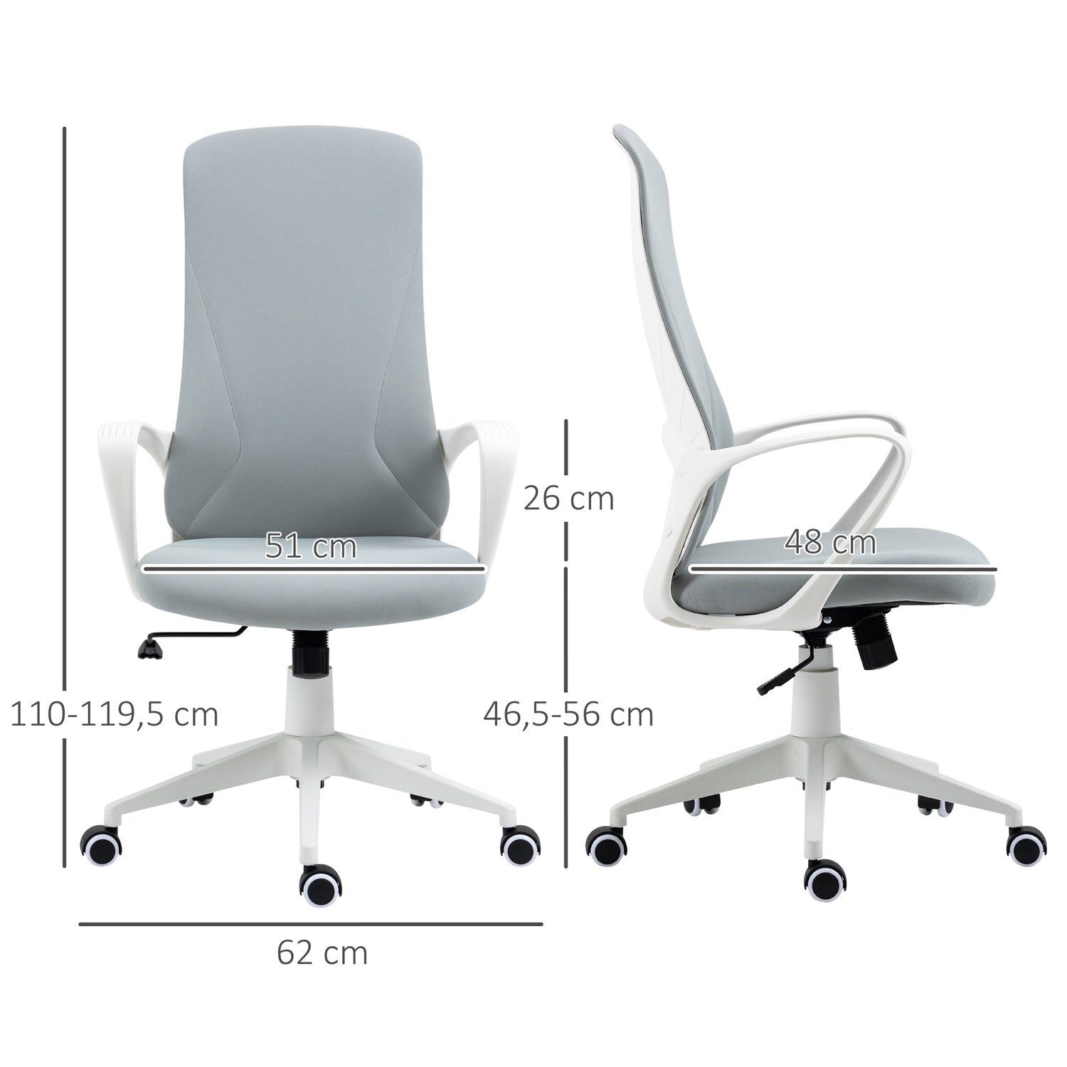 Ergonomisk vridbar skrivbordsstol, höjdjusterbar, ljusgrå